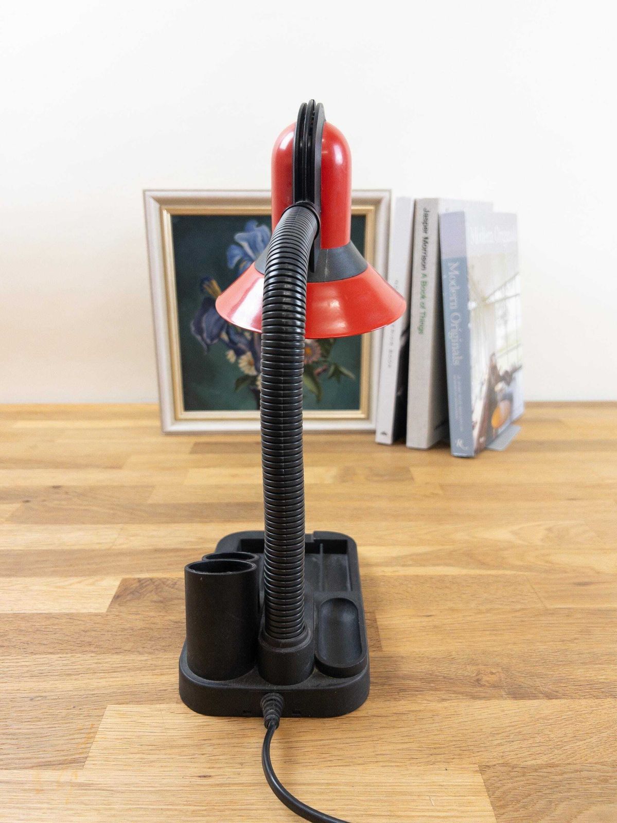 Vintage Red Desk Lamp With Organizer   1980s Spanish Design By Vase photo buy