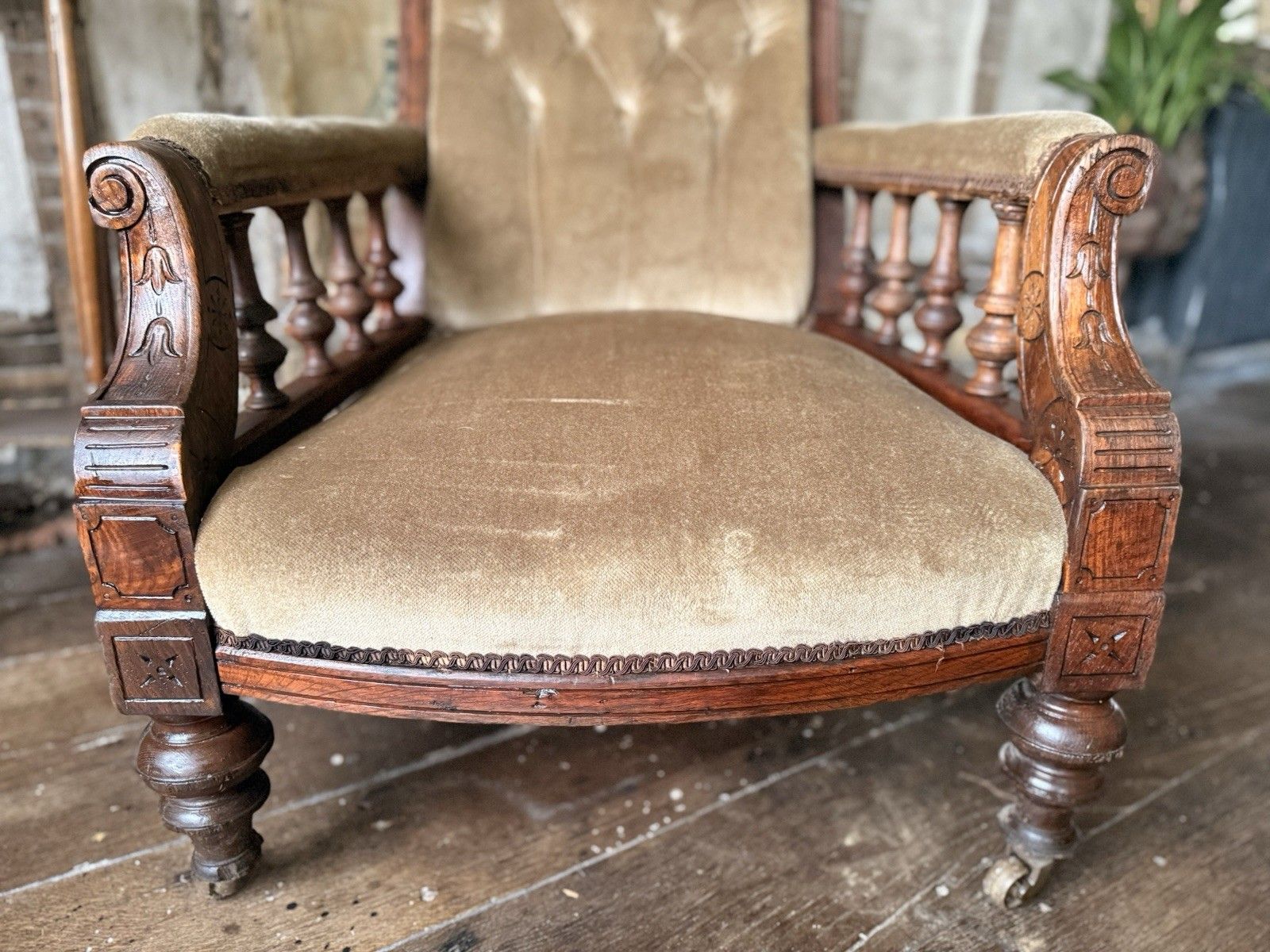 photo for sale Substancial Original Antique Mahogany Gentlman's Fireside Library Armchair Chair