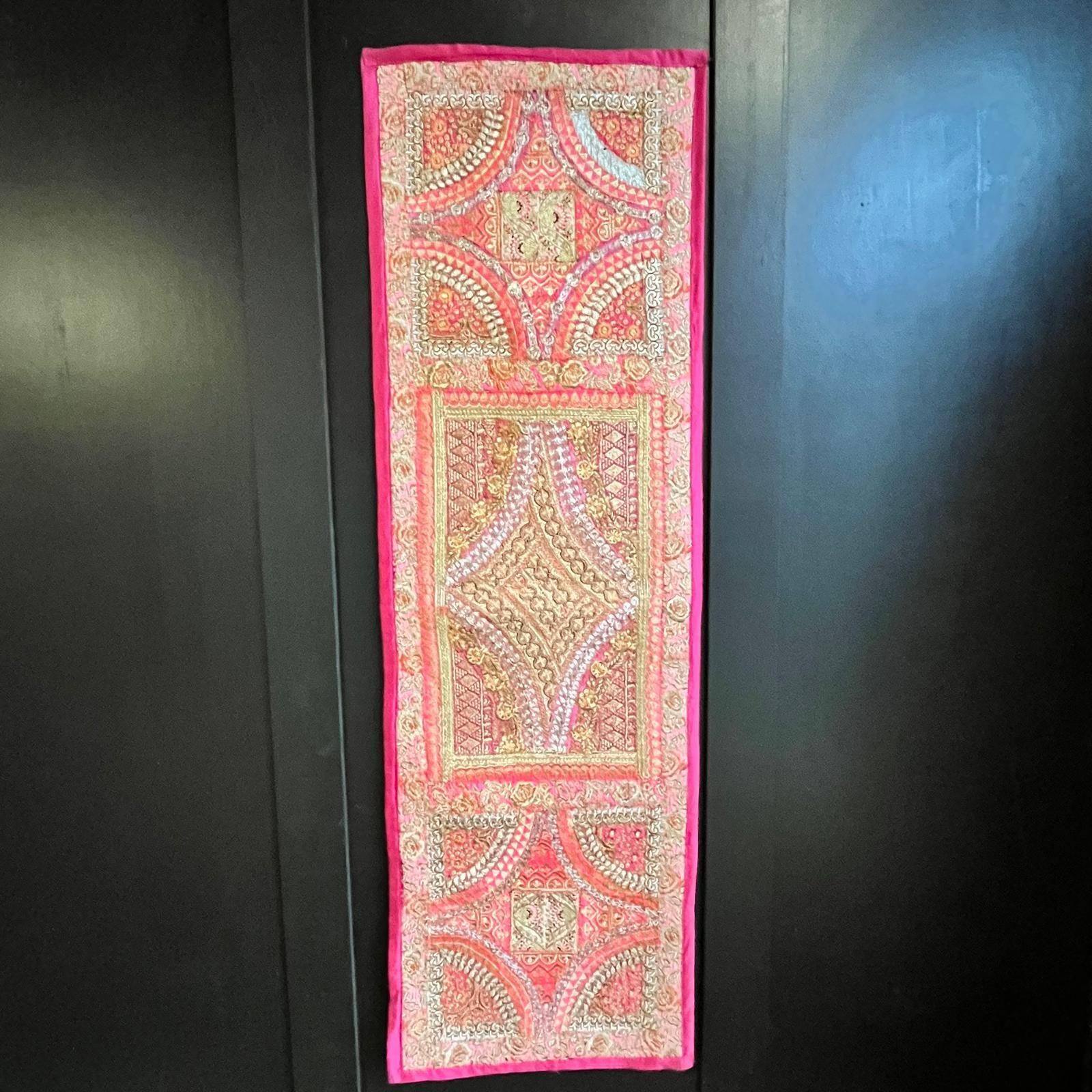 Vintage Indian Decorative Pink With Gold Embroidery Panel photo vinterior