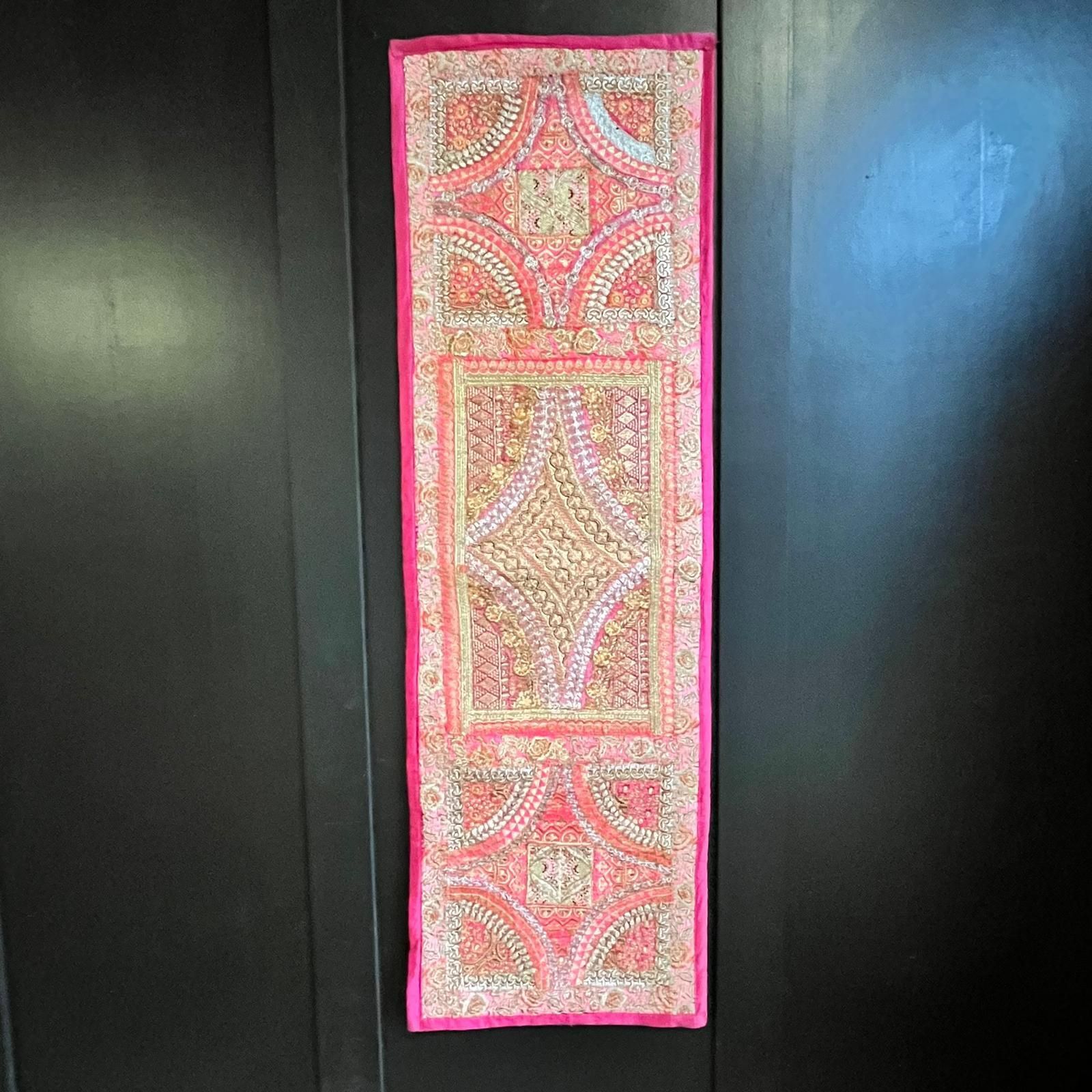 Textiles Vintage Indian Decorative Pink With Gold Embroidery Panel photo