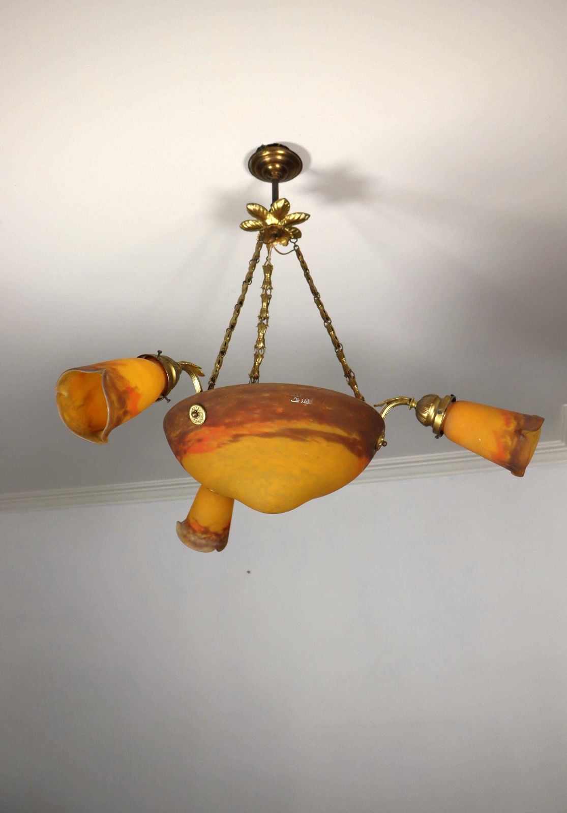 Glass Art Deco Chandelier By Muller Freres , France (St.274)