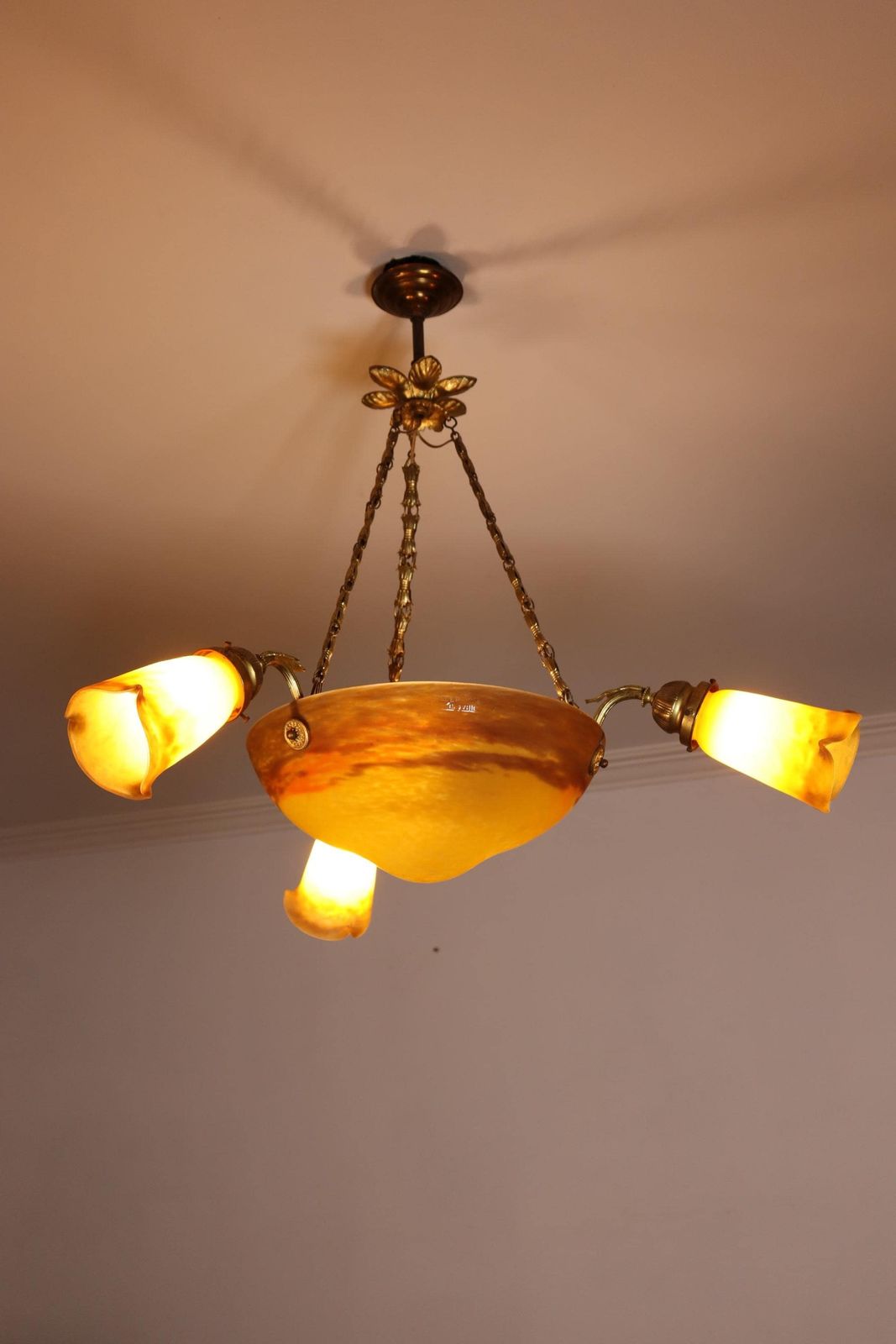 Glass Art Deco Chandelier By Muller Freres , France (St.274) photo for sale