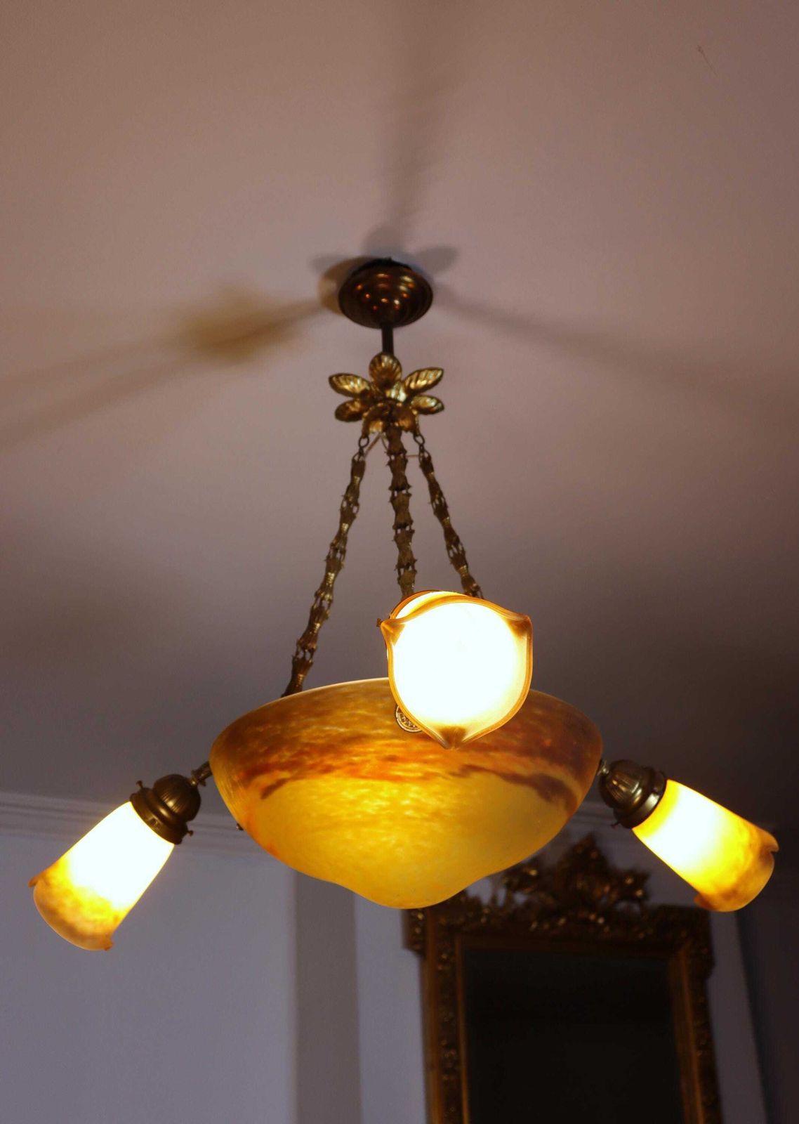 Glass Art Deco Chandelier By Muller Freres , France (St.274) photo Lighting