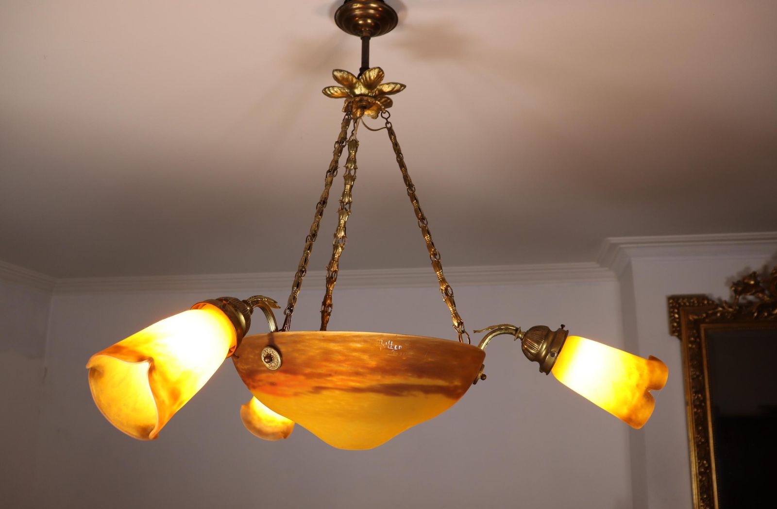 Lighting Glass Art Deco Chandelier By Muller Freres , France (St.274) photo