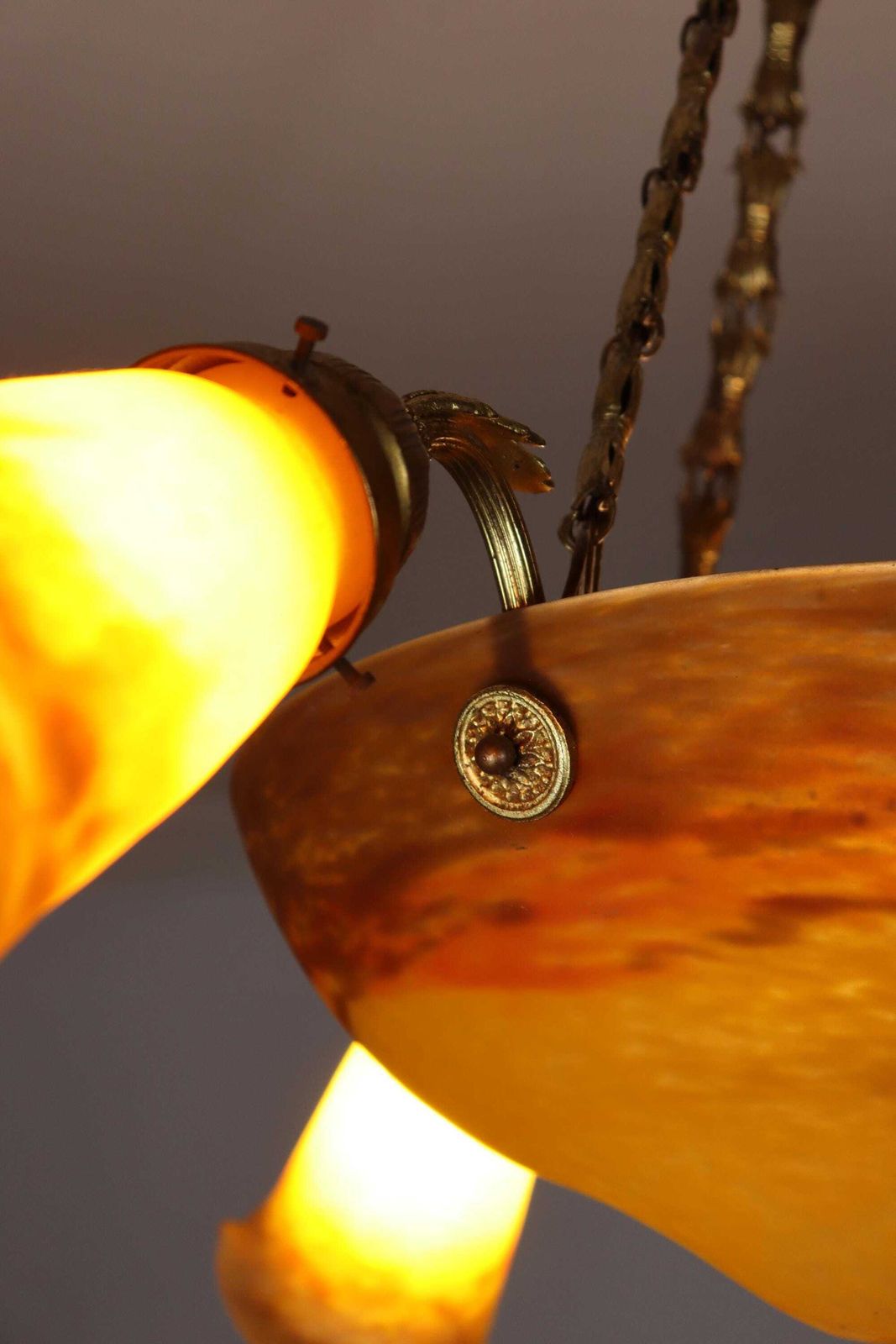 photo vintage Glass Art Deco Chandelier By Muller Freres , France (St.274)