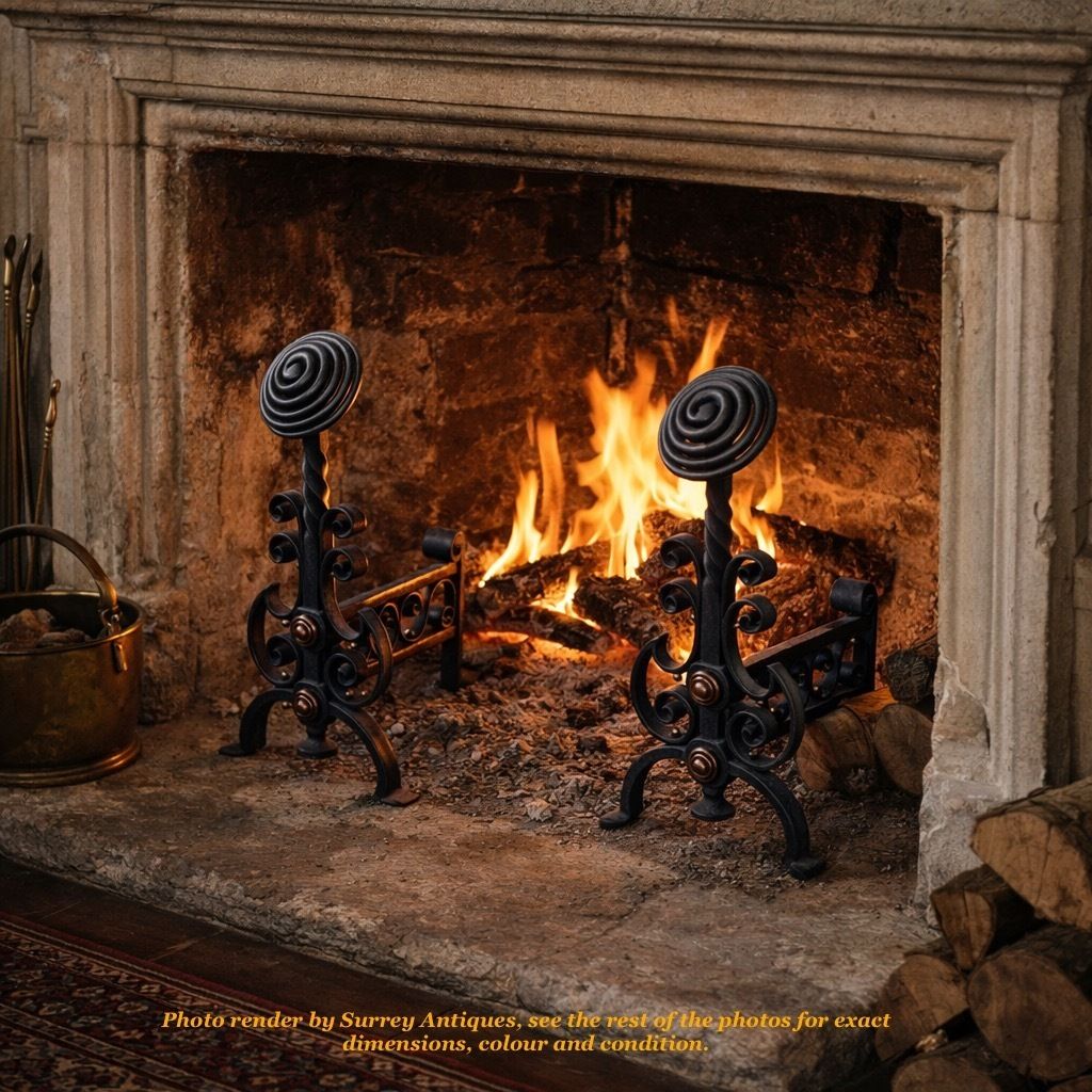 photo furniture Pair Of Hand Forged Antique Fire Dogs (Andirons), Circa 1900