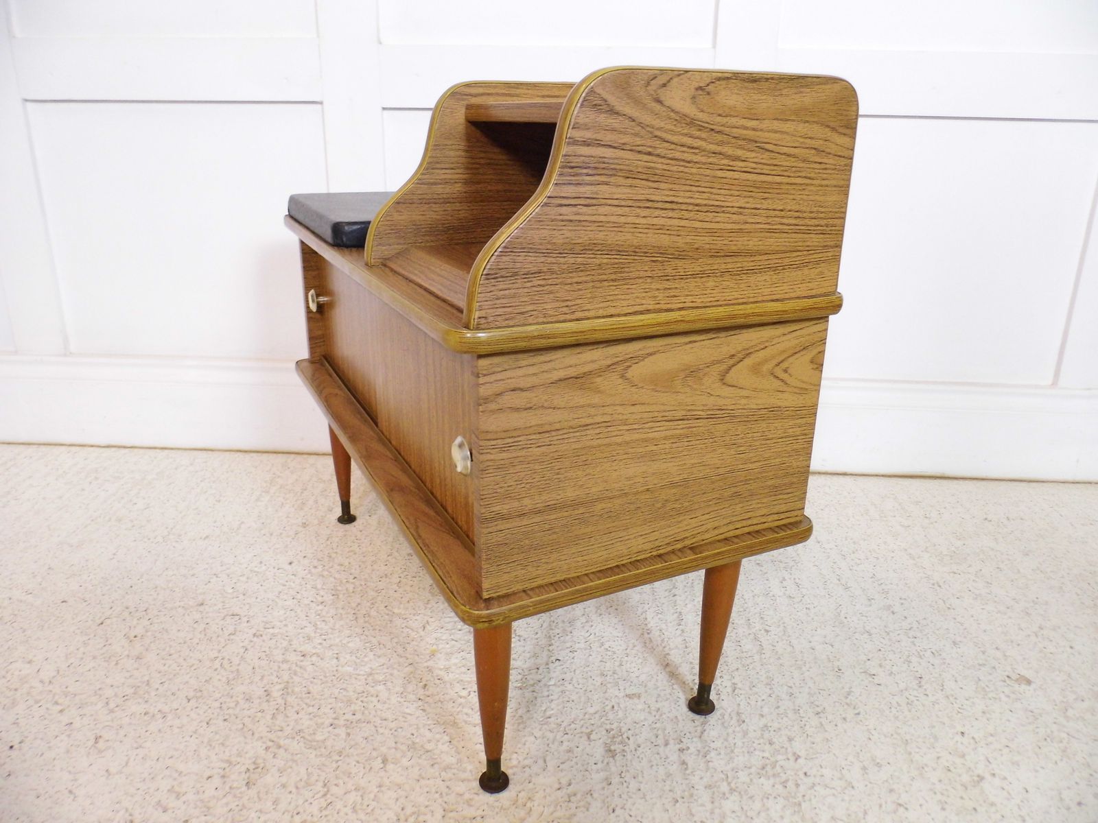 Vintage Retro Telephone Seat Bench Storage Cupboard 1970s Teak Effect photo Furniture