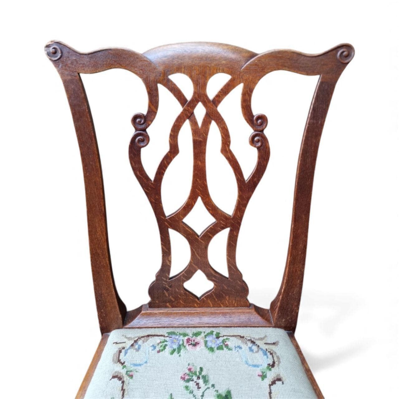 Antique Wooden Low Chair / Needlepoint Seat / C1920 photo for sale