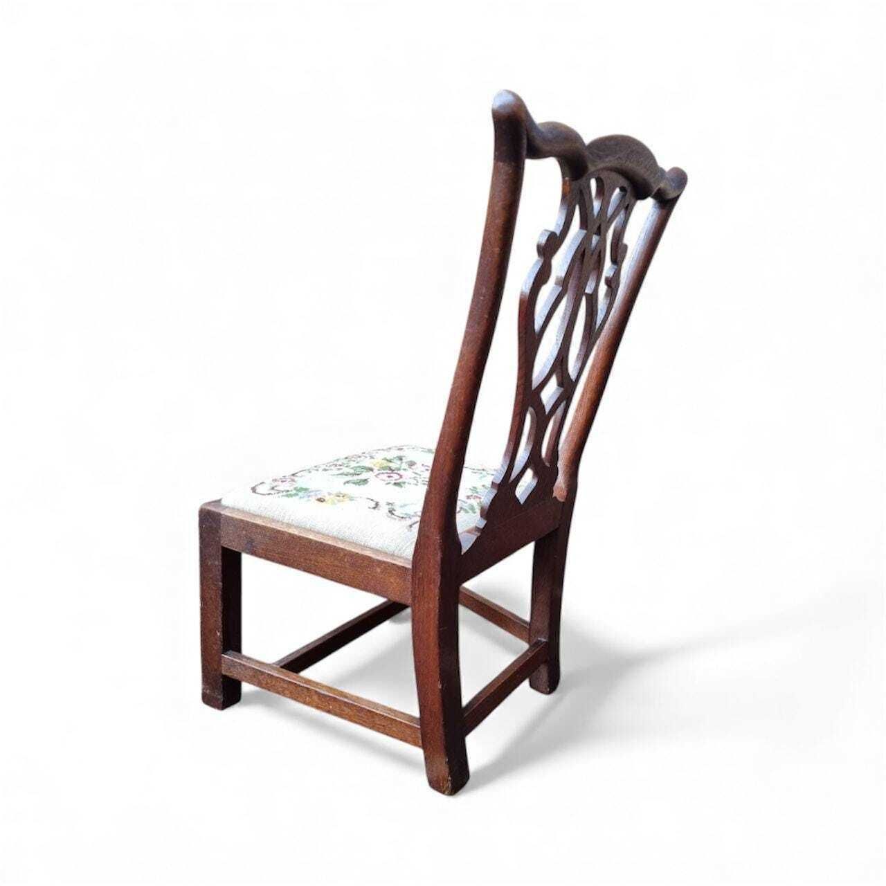 Antique Wooden Low Chair / Needlepoint Seat / C1920 photo buy