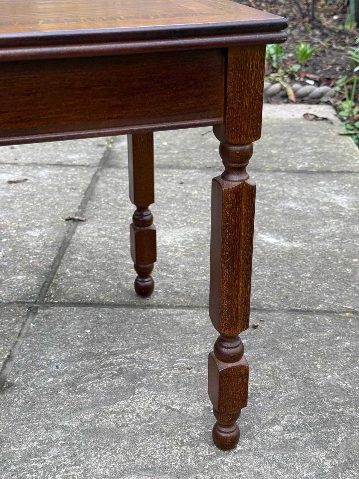 Furniture Top Quality 1980s Side Table With Attractive Veneered Detail And Neo Traditional Turned Legs photo