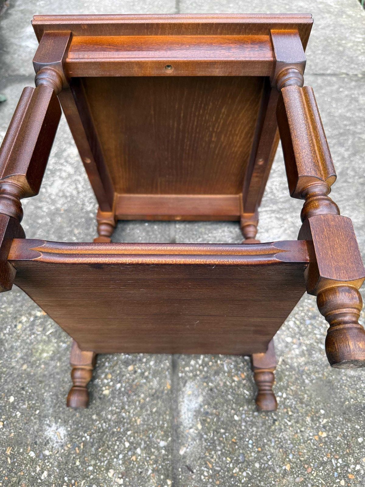 photo for sale 1980s Traditional Revival Wooden Side Table With Attractive Detailed Top And Turned Legs, Neo Traditional Occasional Table