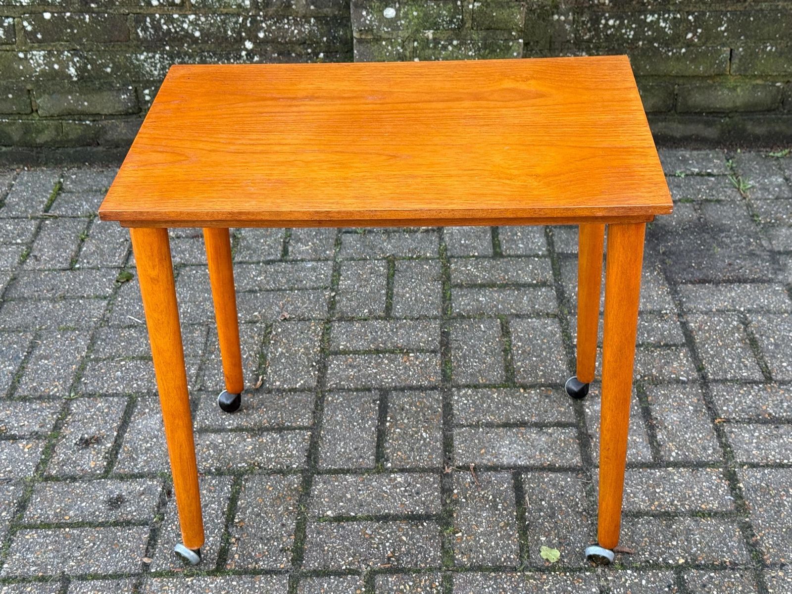 1970s Teak Style Table On Castors, Vintage Mid Century Modern Scandinavian Style Furniture photo furniture