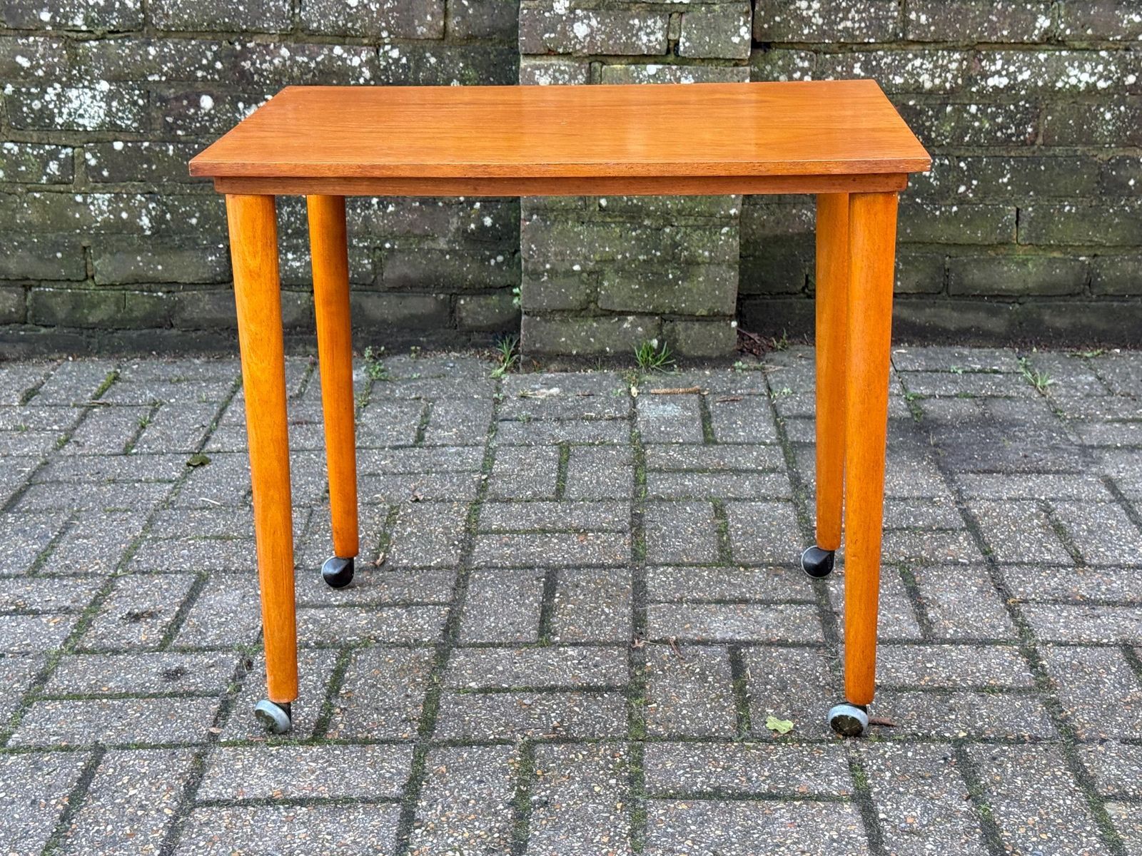 1970s Teak Style Table On Castors, Vintage Mid Century Modern Scandinavian Style Furniture photo for sale