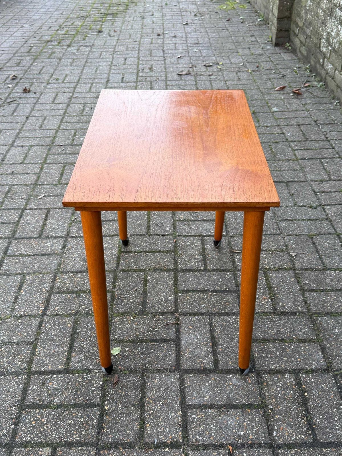 photo for sale 1970s Teak Style Table On Castors, Vintage Mid Century Modern Scandinavian Style Furniture