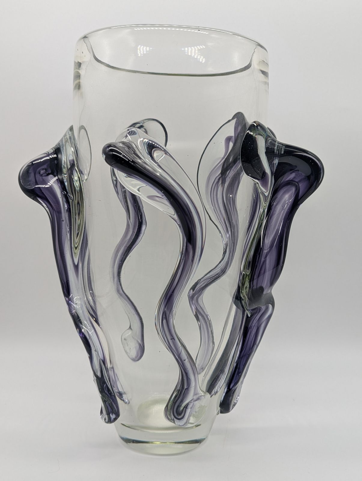 Large Murano Style “Tadpole” Trailed Glass Vase – Amethyst Purple, 30cm photo furniture