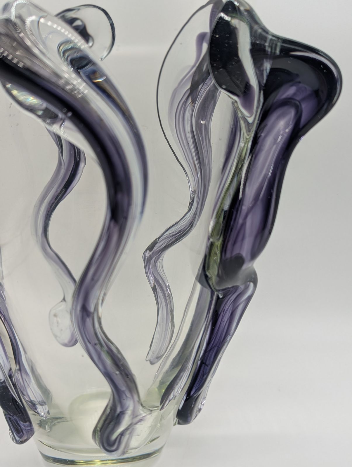 Large Murano Style “Tadpole” Trailed Glass Vase – Amethyst Purple, 30cm photo vinterior