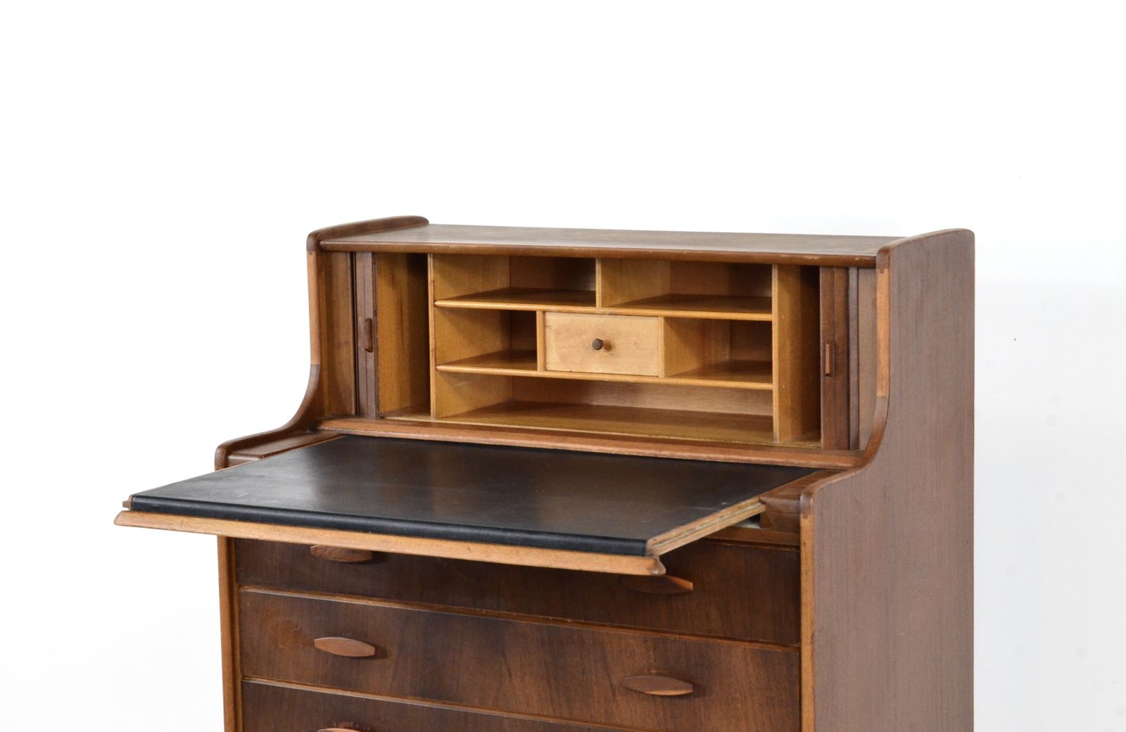 Vintage Midcentury Teak And Walnut Desk Bureau With Tambour Doors By Welters Of Wycombe photo buy