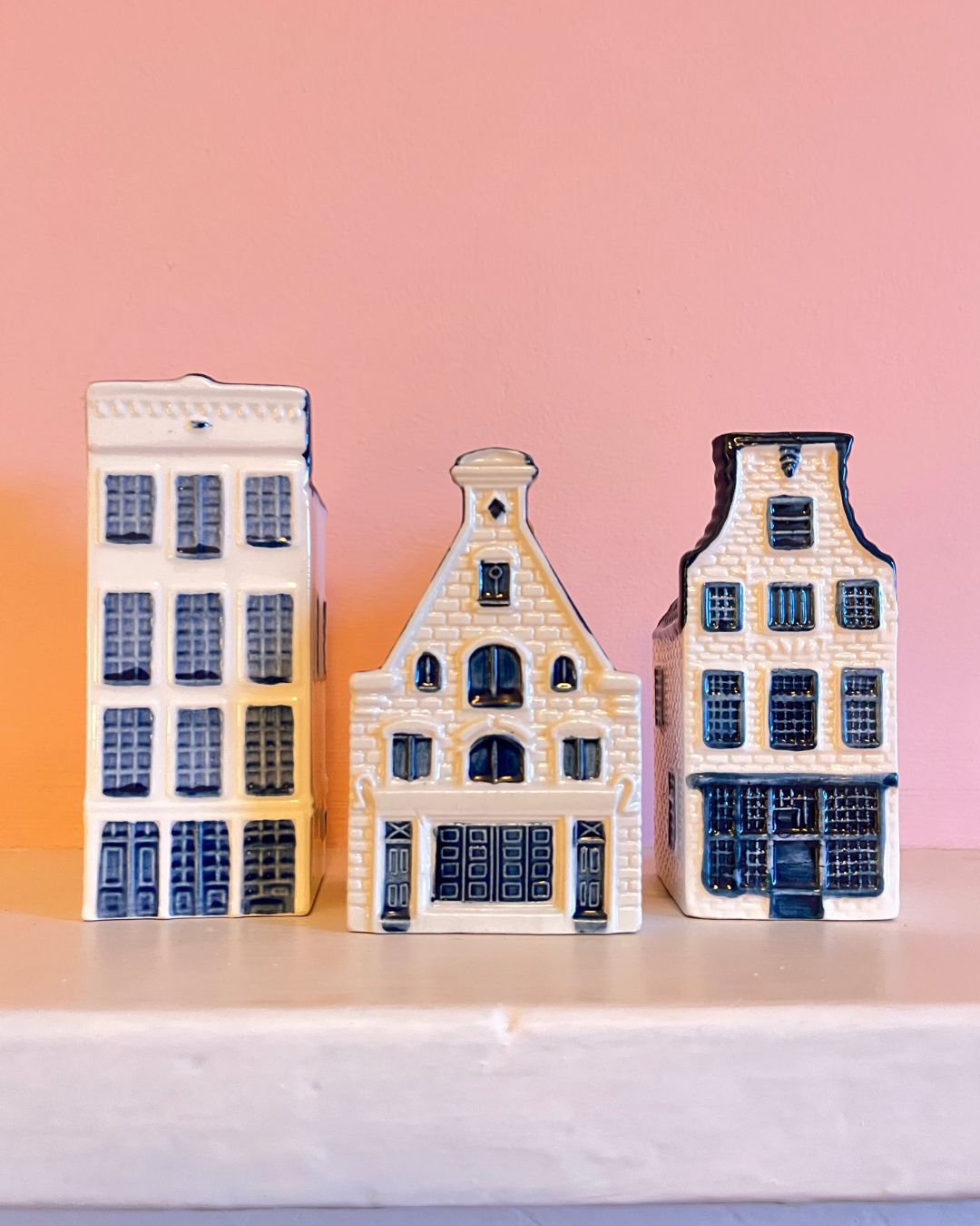 A Set Of 3 Blue Deflt Ceramic Dutch Canal Side Houses photo for sale