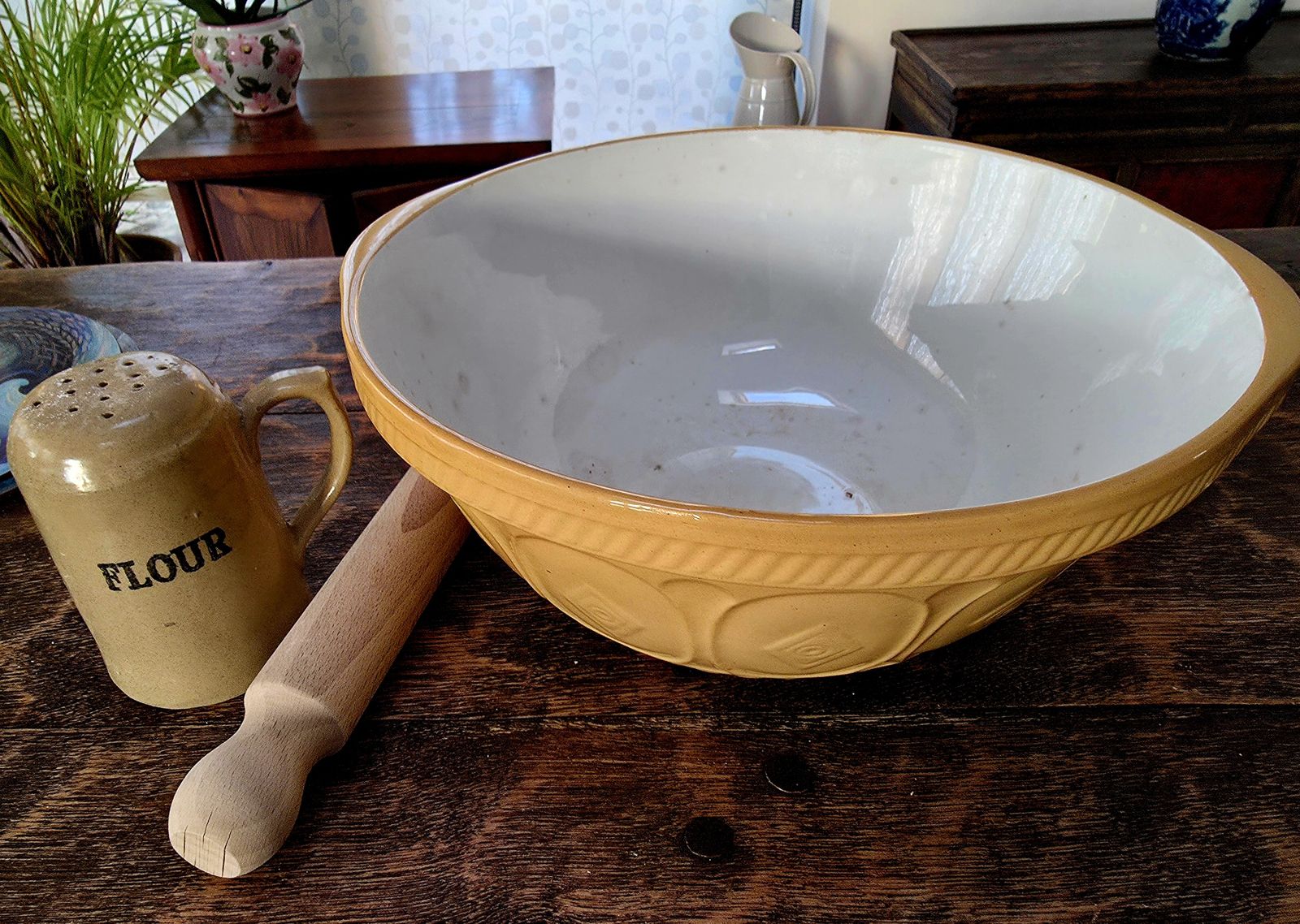 Large And Iconic, Antique Farmhouse Mixing Bowl 'The Gripstand' By Tg Green, England photo for sale