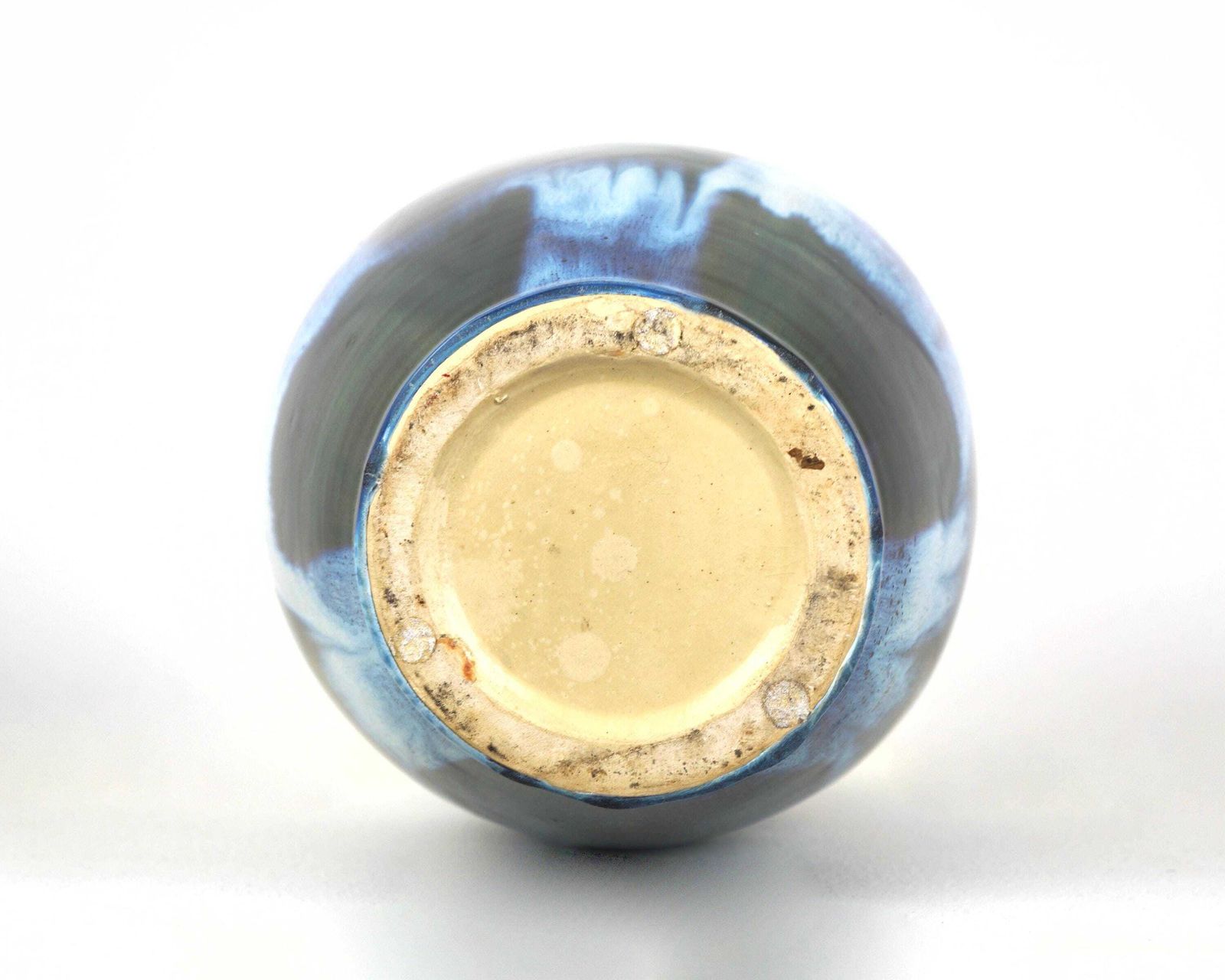 A Mid Century Blue Flambe Glazed Pottery Vase With Pink Rim photo vinterior