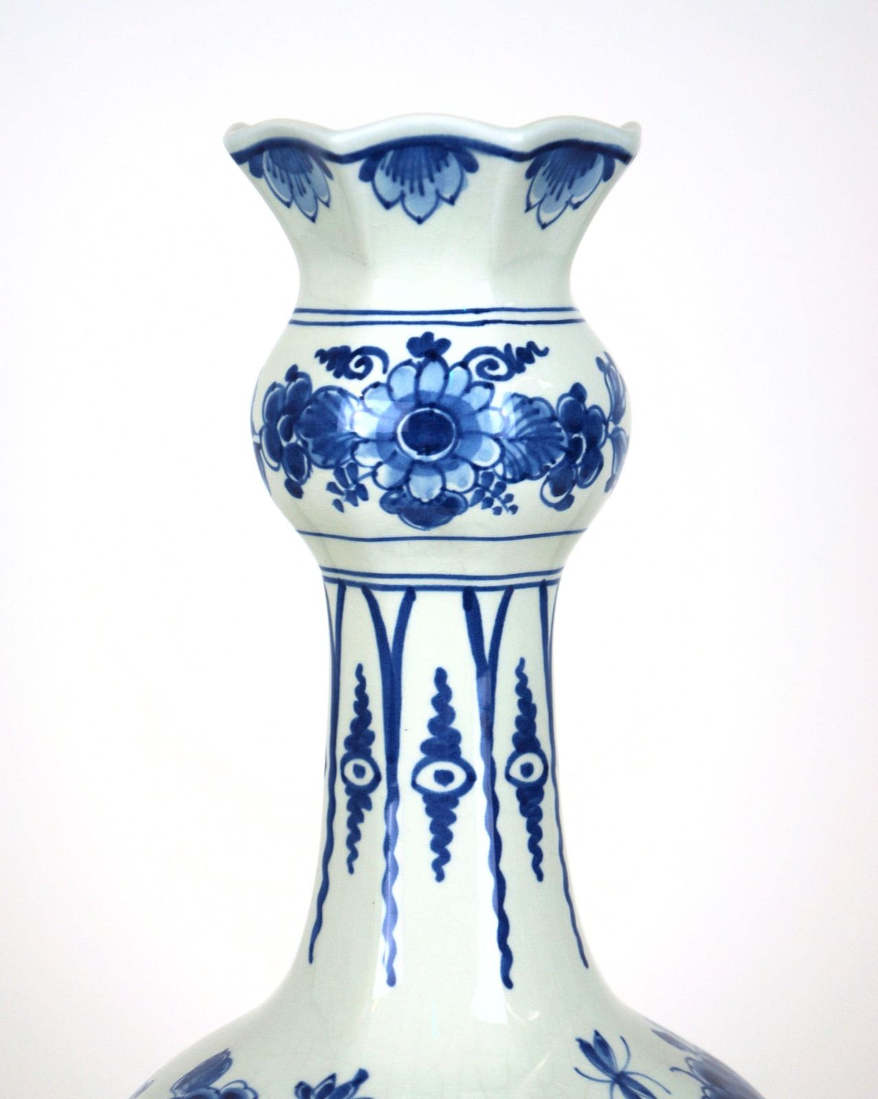An Early 20th Century Blue And White Delft Pottery Garlic Neck Vase photo for sale
