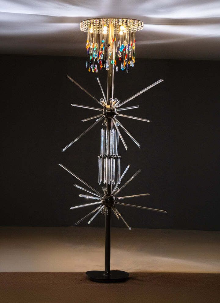 Vloerlamp Van René Roubíček, Nový Bor, Glas En Metaal, Jaren 1960 photo for sale