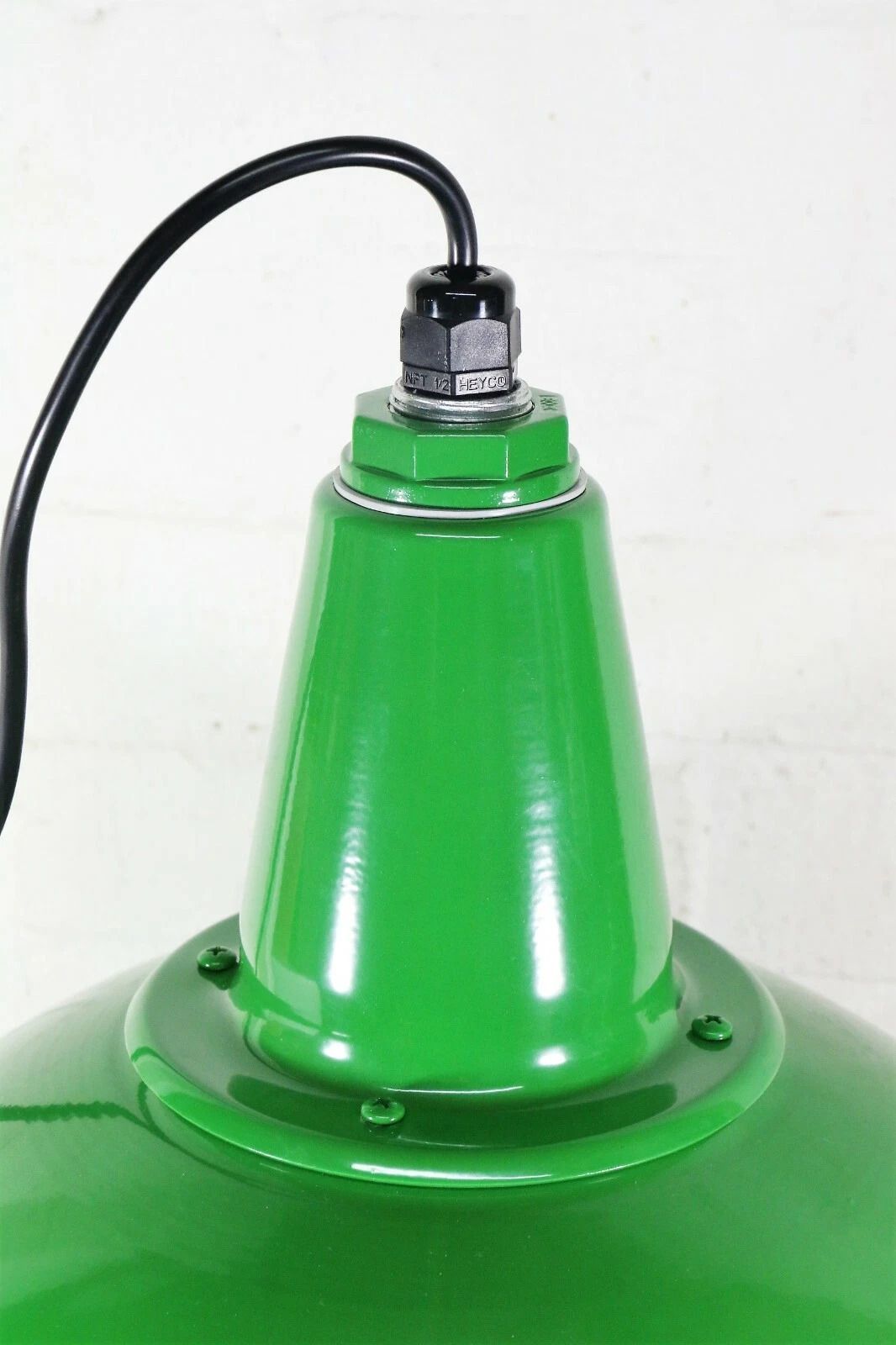Ceiling Pendant A Large Green Spun Alloy Good Quality Retro Design And 1950's Style   Long Drop And Lightweight photo vinterior