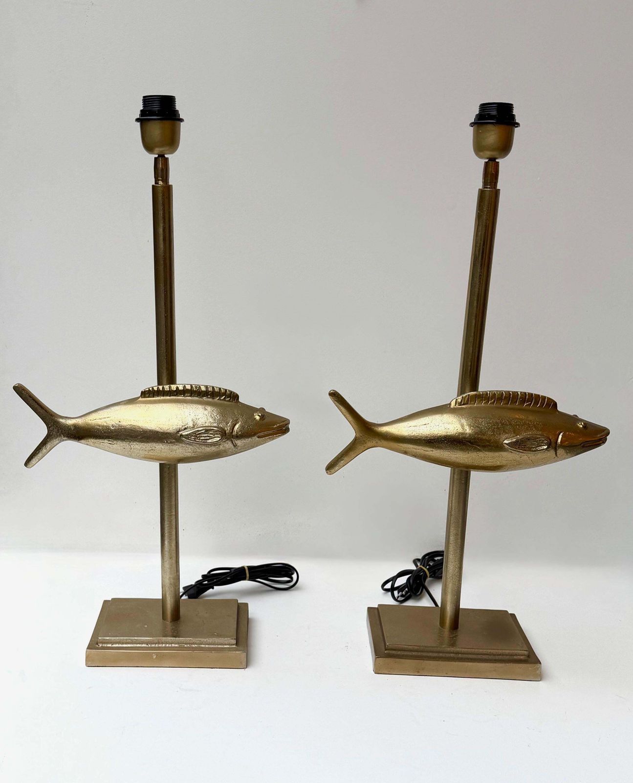 Pair Of Fish Lamps Gilt Metal. France, 1990s photo furniture
