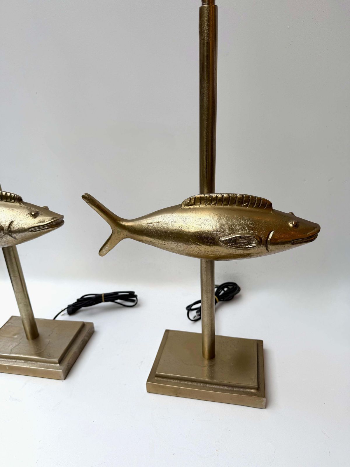 Pair Of Fish Lamps Gilt Metal. France, 1990s photo for sale