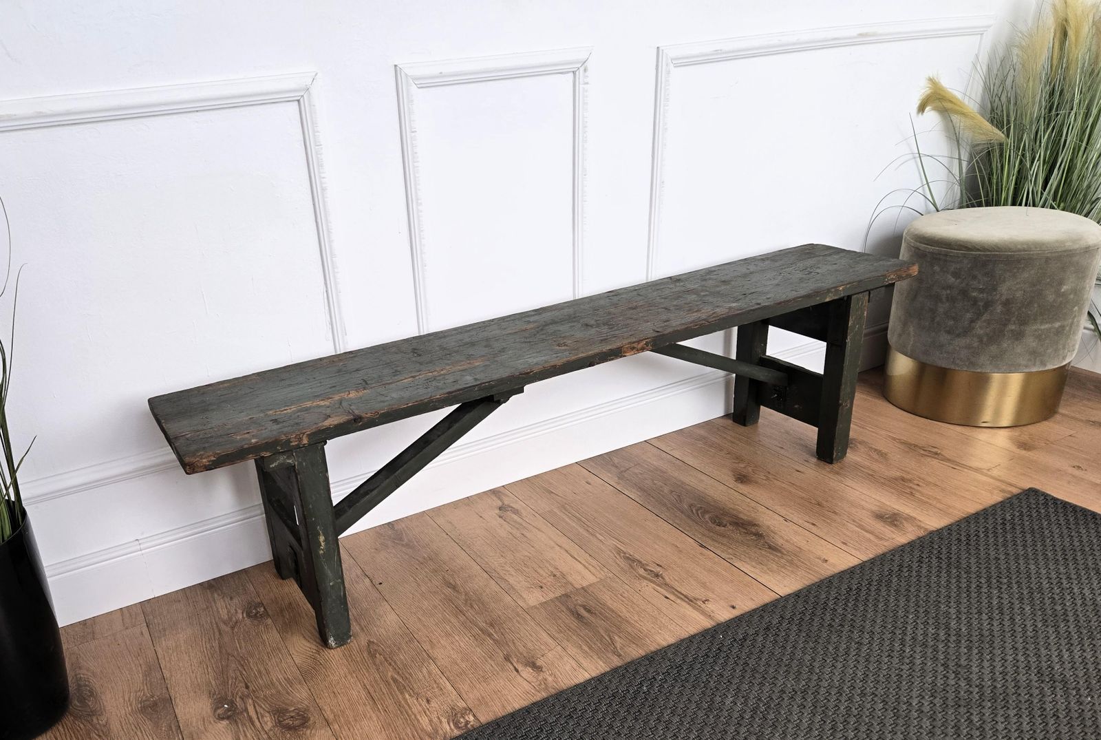 Primitive Rustic Minimal Italian Antique Farm Country Wooden Bench Side Table photo for sale