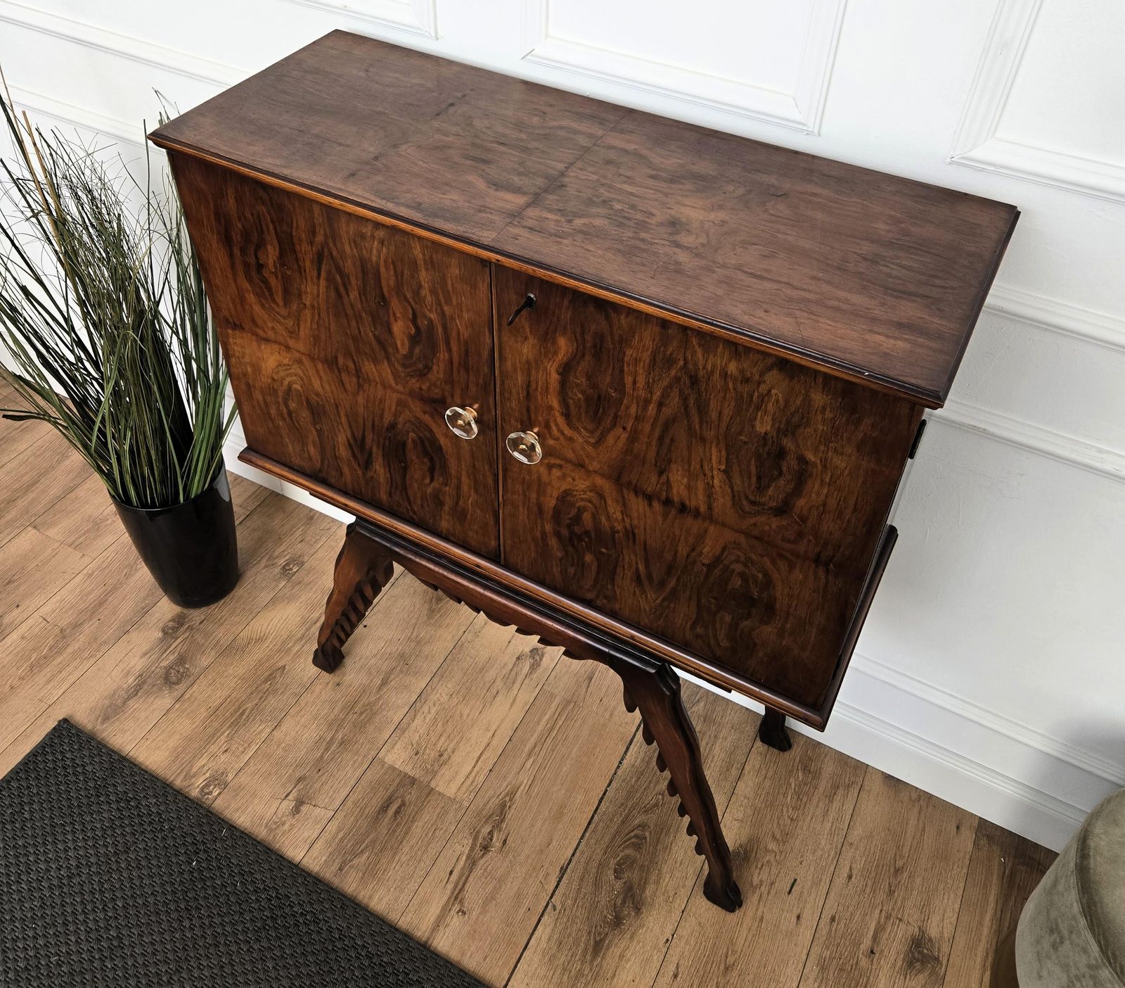 photo furniture 1950s Art Deco Midcentury Italian Walnut Mirror Mosaic Sideboard Bar Cabinet
