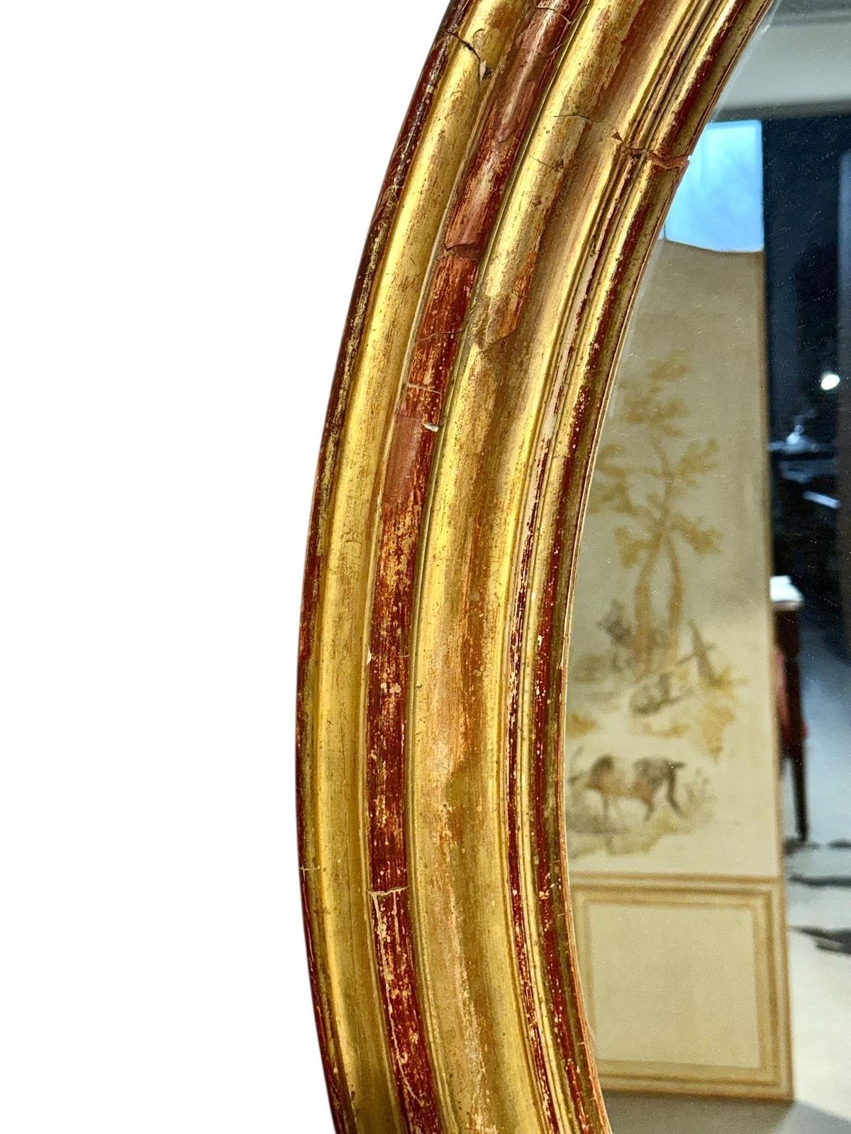 Large Oval Giltwood Mirror, France 19th Century photo vintage