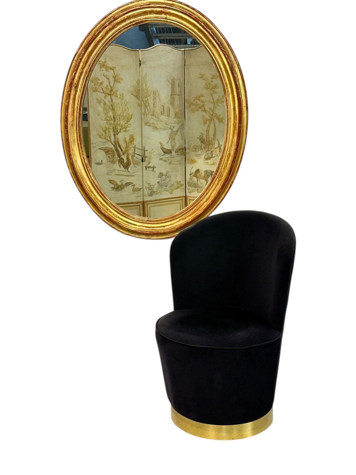 photo for sale Large Oval Giltwood Mirror, France 19th Century