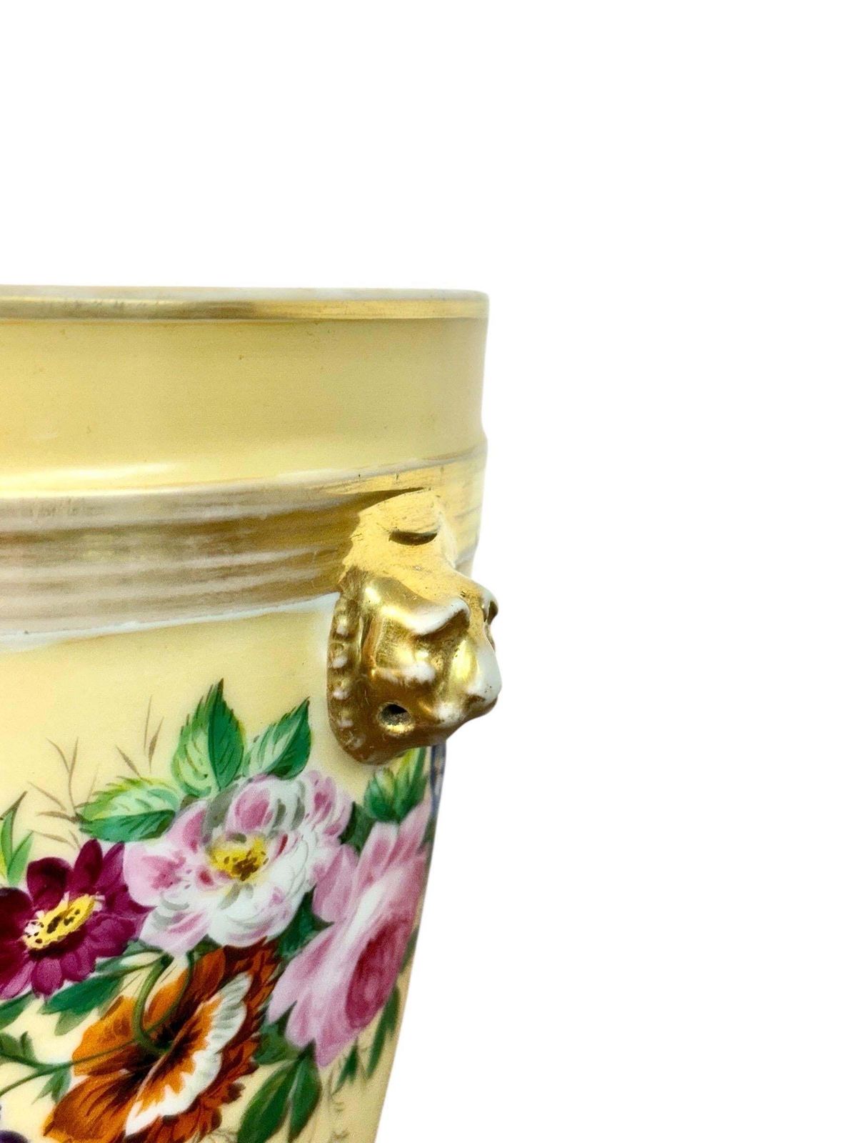 19th Century Paris Porcelain Cache Pot With Hand Painted Flowers photo Home Decor
