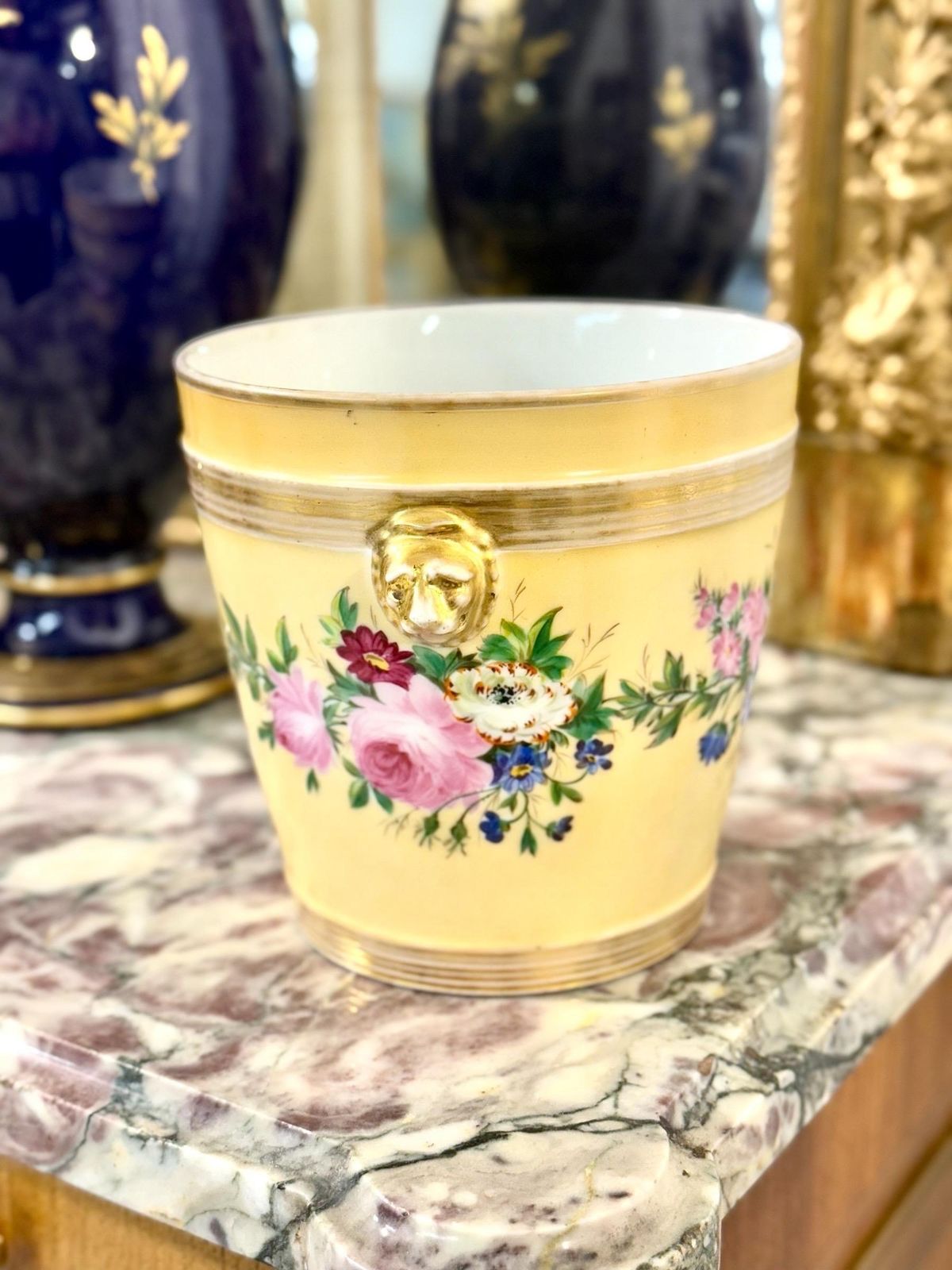 19th Century Paris Porcelain Cache Pot With Hand Painted Flowers photo vinterior