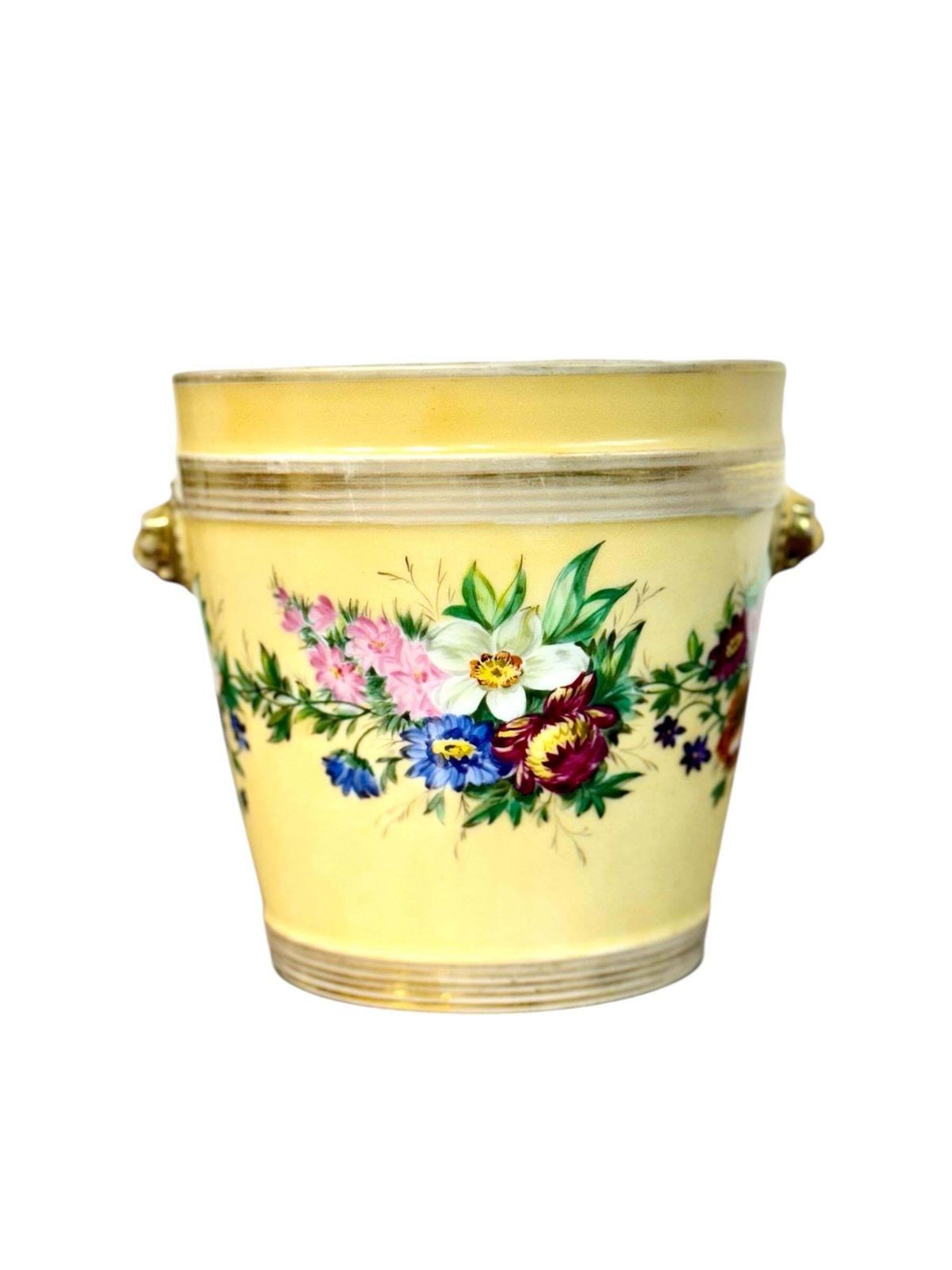photo buy 19th Century Paris Porcelain Cache Pot With Hand Painted Flowers