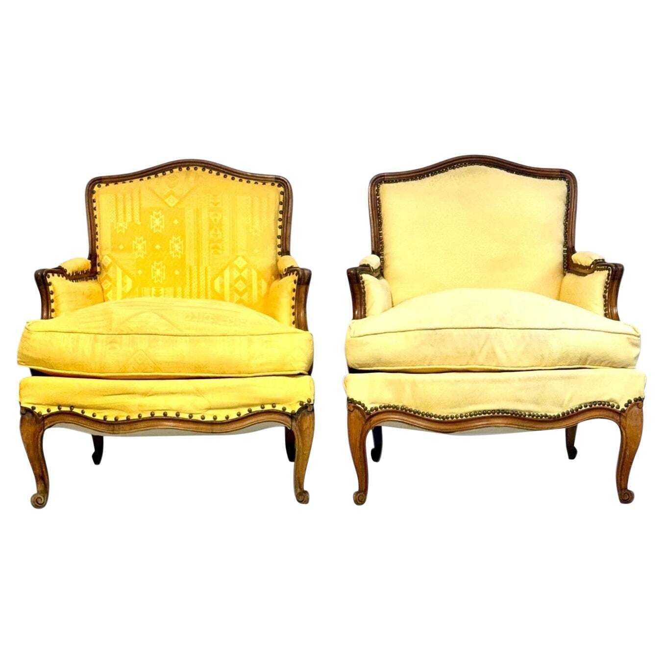 Pair Of Walnut Bergère Armchairs, France 19th Century