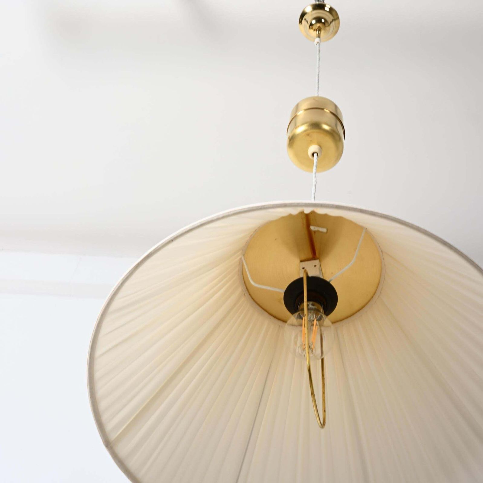 Lighting Heigh Adjustable Silk Pendant Light By Josef Frank Model 1844 photo
