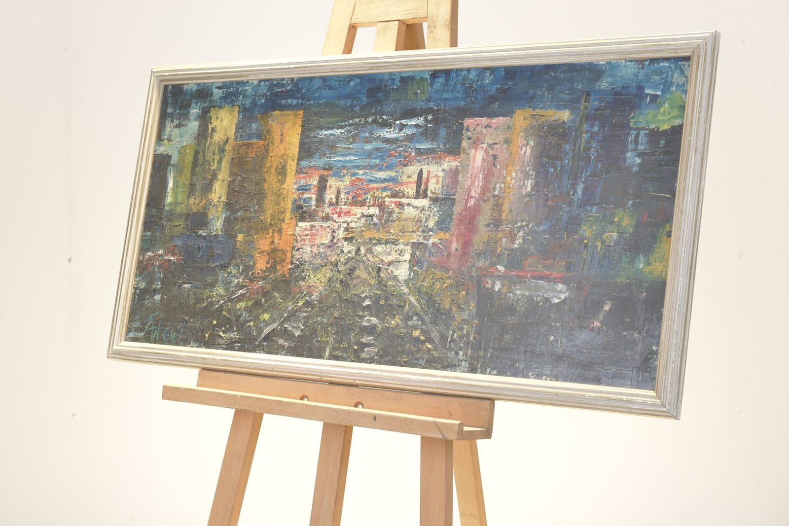 Oil Painting, Abstract City, Monogrammed E.W., 1964 photo Art