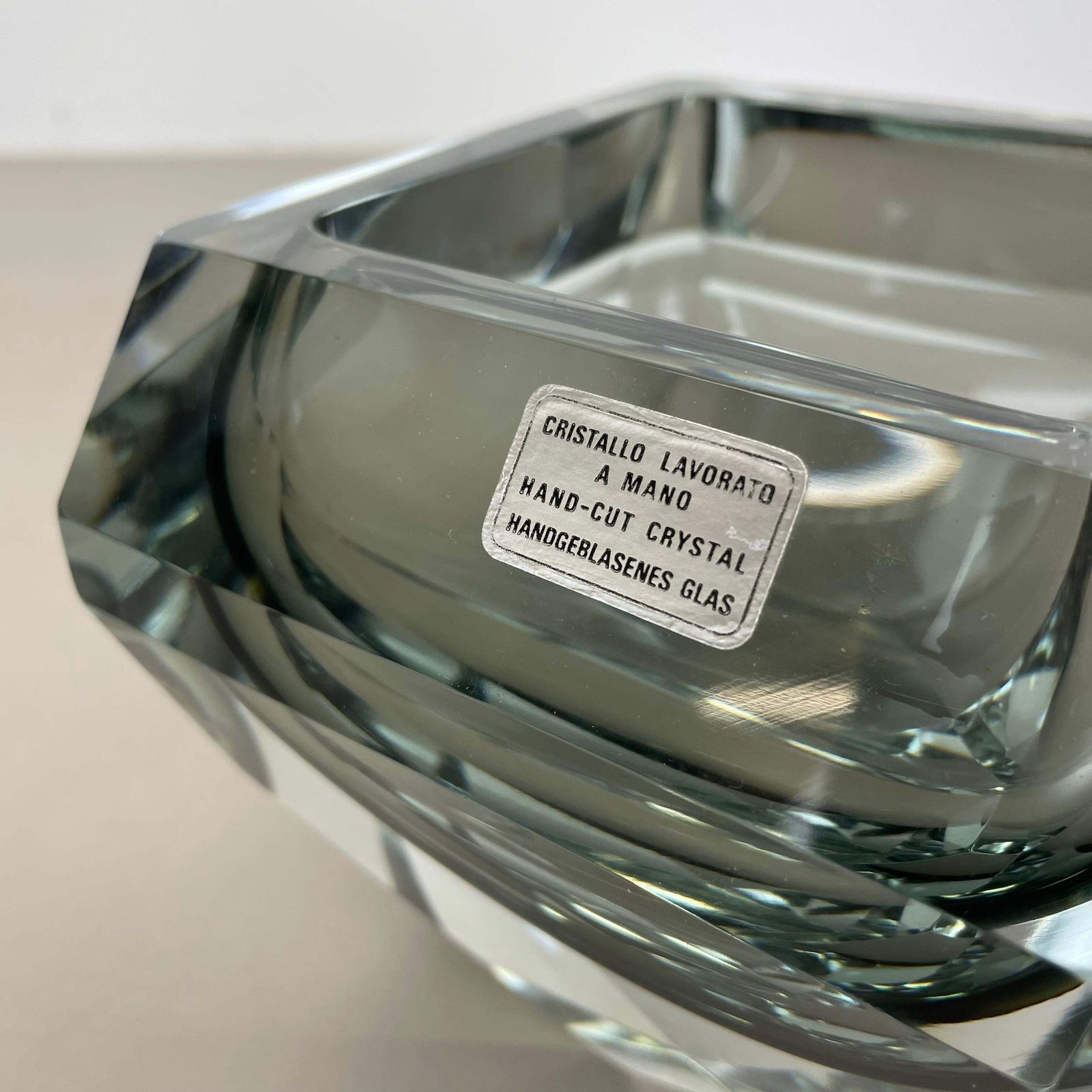 Xxl 3.3kg Glass Faceted "Diamond" Sommerso Bowl Element Murano Italy, 1970s photo vinterior
