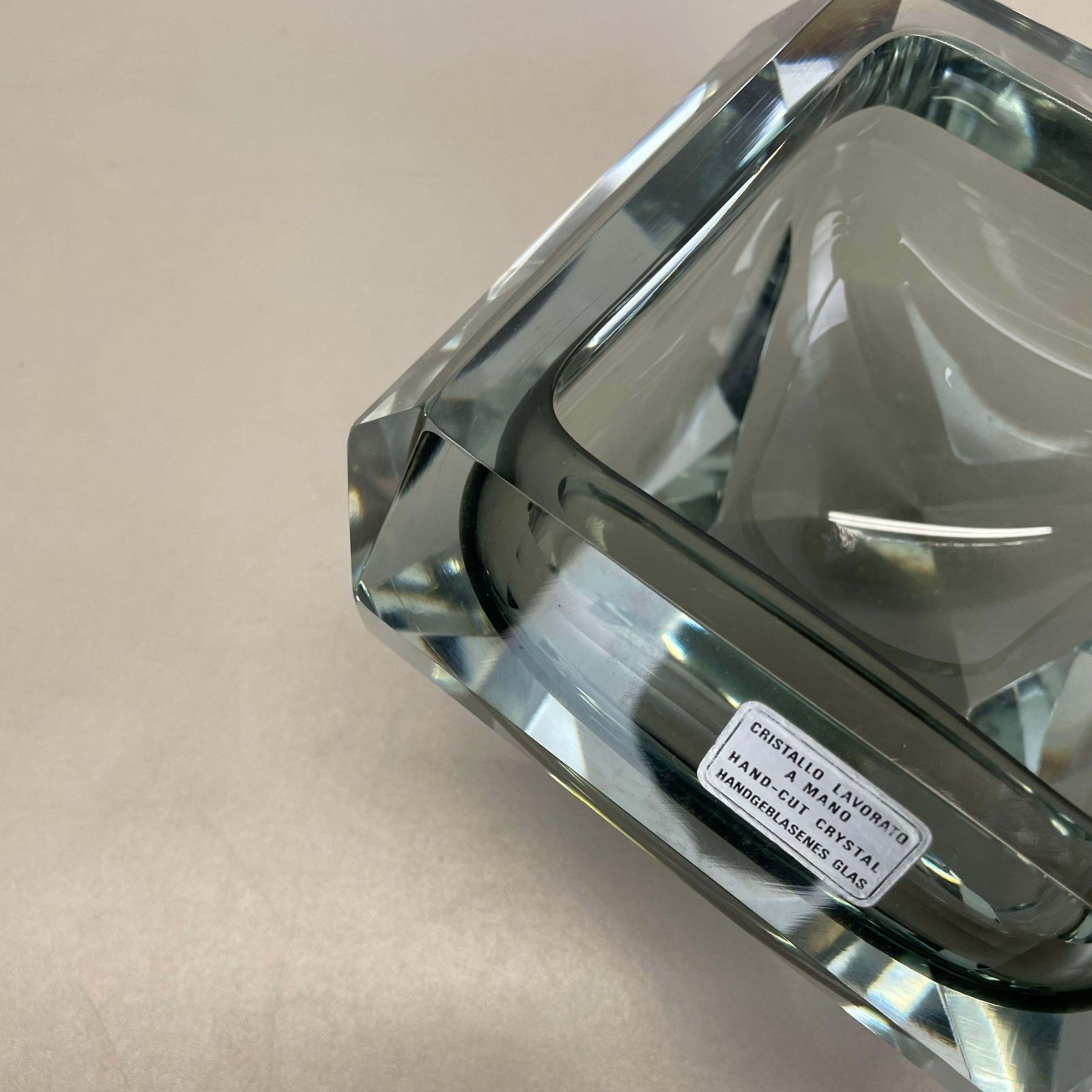 Xxl 3.3kg Glass Faceted "Diamond" Sommerso Bowl Element Murano Italy, 1970s photo buy