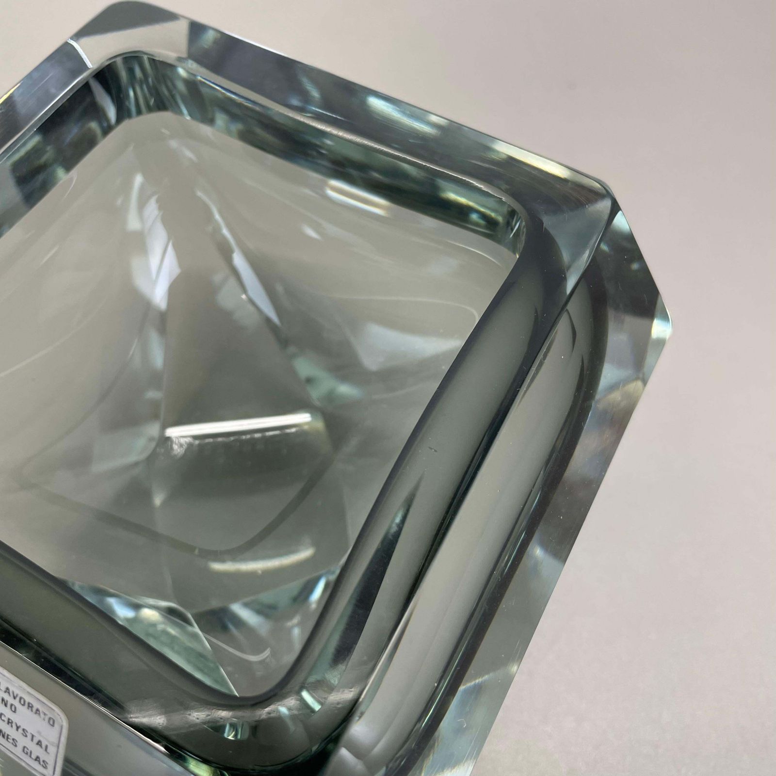 photo for sale Xxl 3.3kg Glass Faceted "Diamond" Sommerso Bowl Element Murano Italy, 1970s