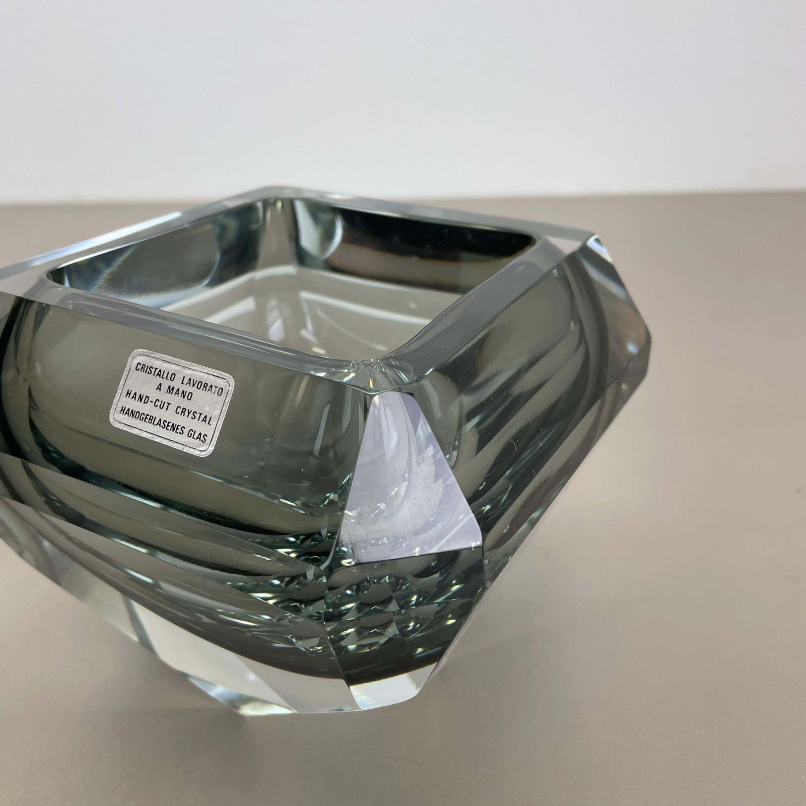 841.0 Xxl 3.3kg Glass Faceted "Diamond" Sommerso Bowl Element Murano Italy, 1970s photo