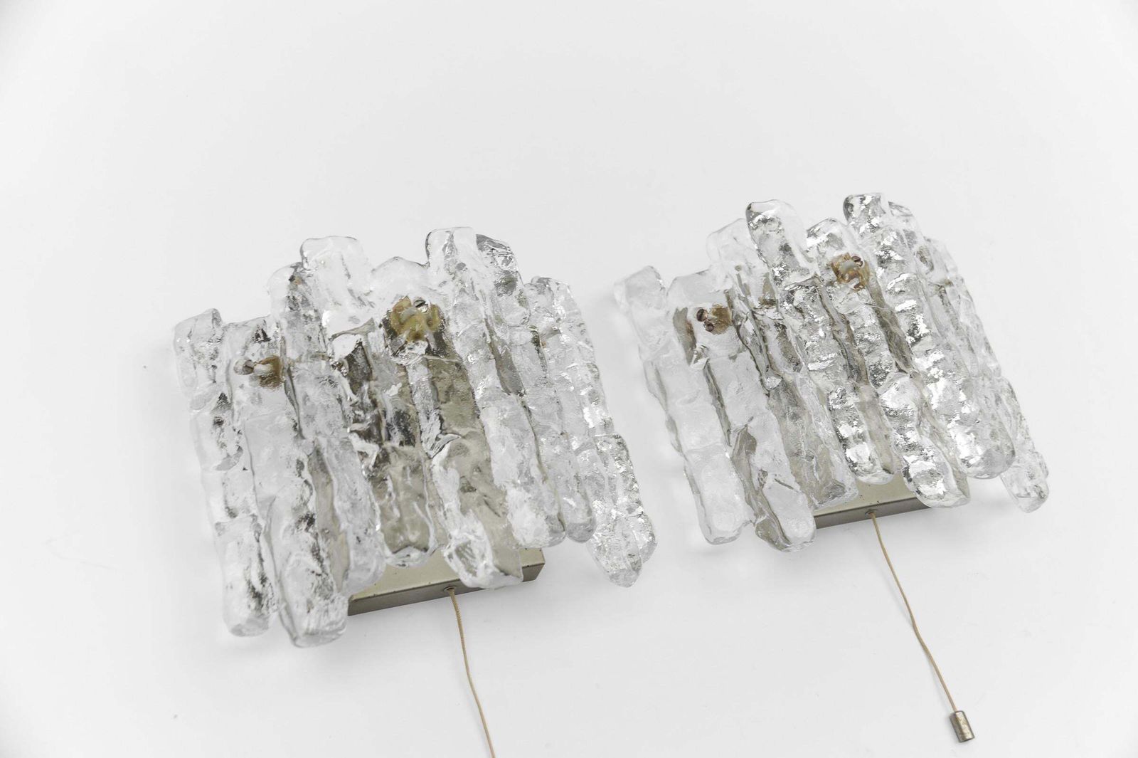 A Pair Of Ice Glass Wall Lights By J.T. Kamlar Franken Kg, 1960s photo vinterior