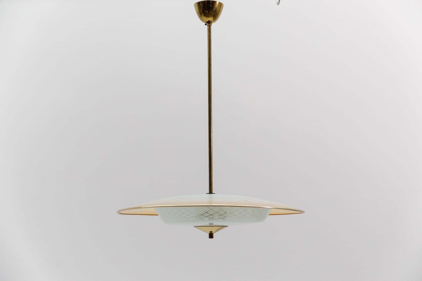 Beautiful Mid Century Modern Hanging Lamp In Glass And Brass, 1950s photo furniture