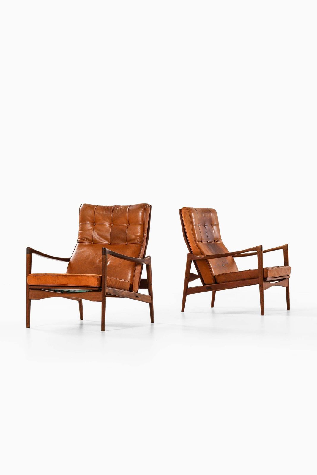 Set Of 2 Easy Chairs In Leather And Teak By Ib Kofod Larsen, 1950s photo furniture