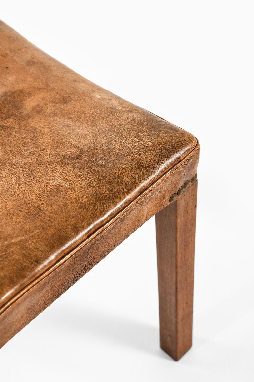 Stool In Mahogany, Leather And Brass By Frits Henningsen, 1940s photo for sale