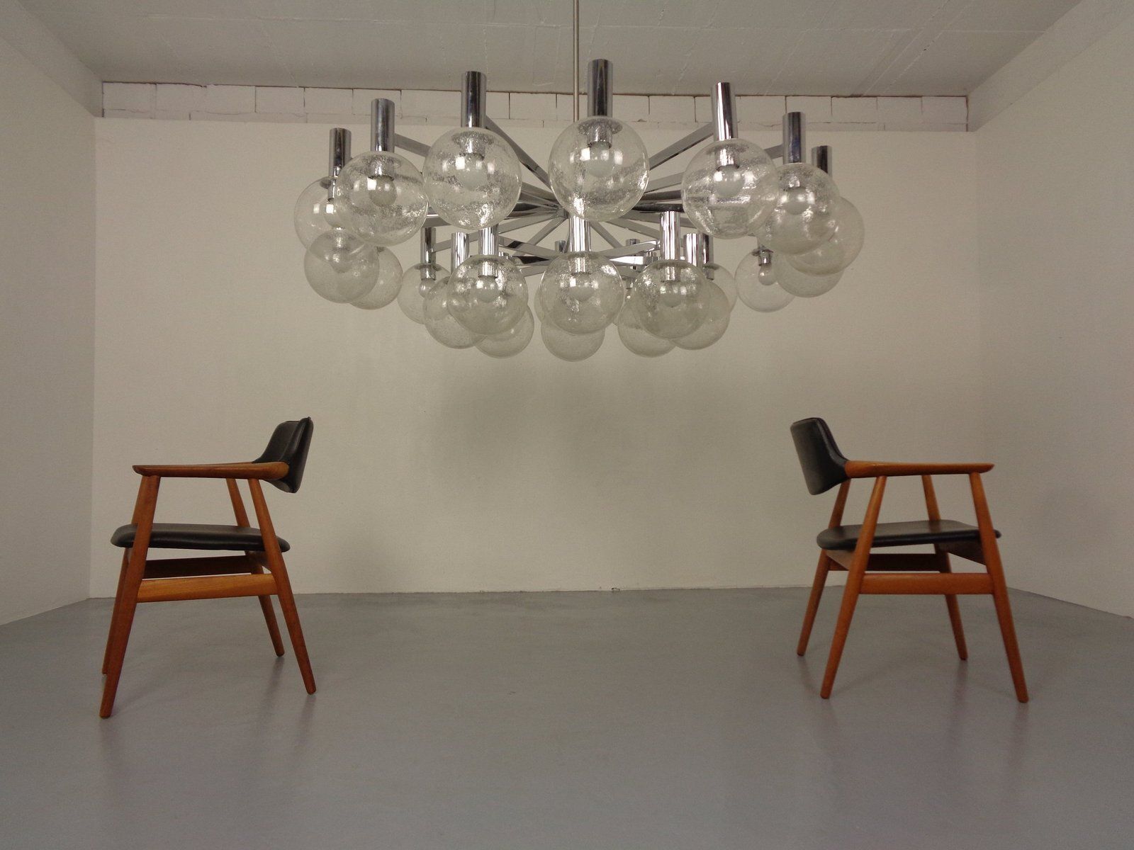 Large Chromed Spider Sputnik Lamp With 24 Handblownd Ice Glass Balls From Ott International, Germany, 1960s