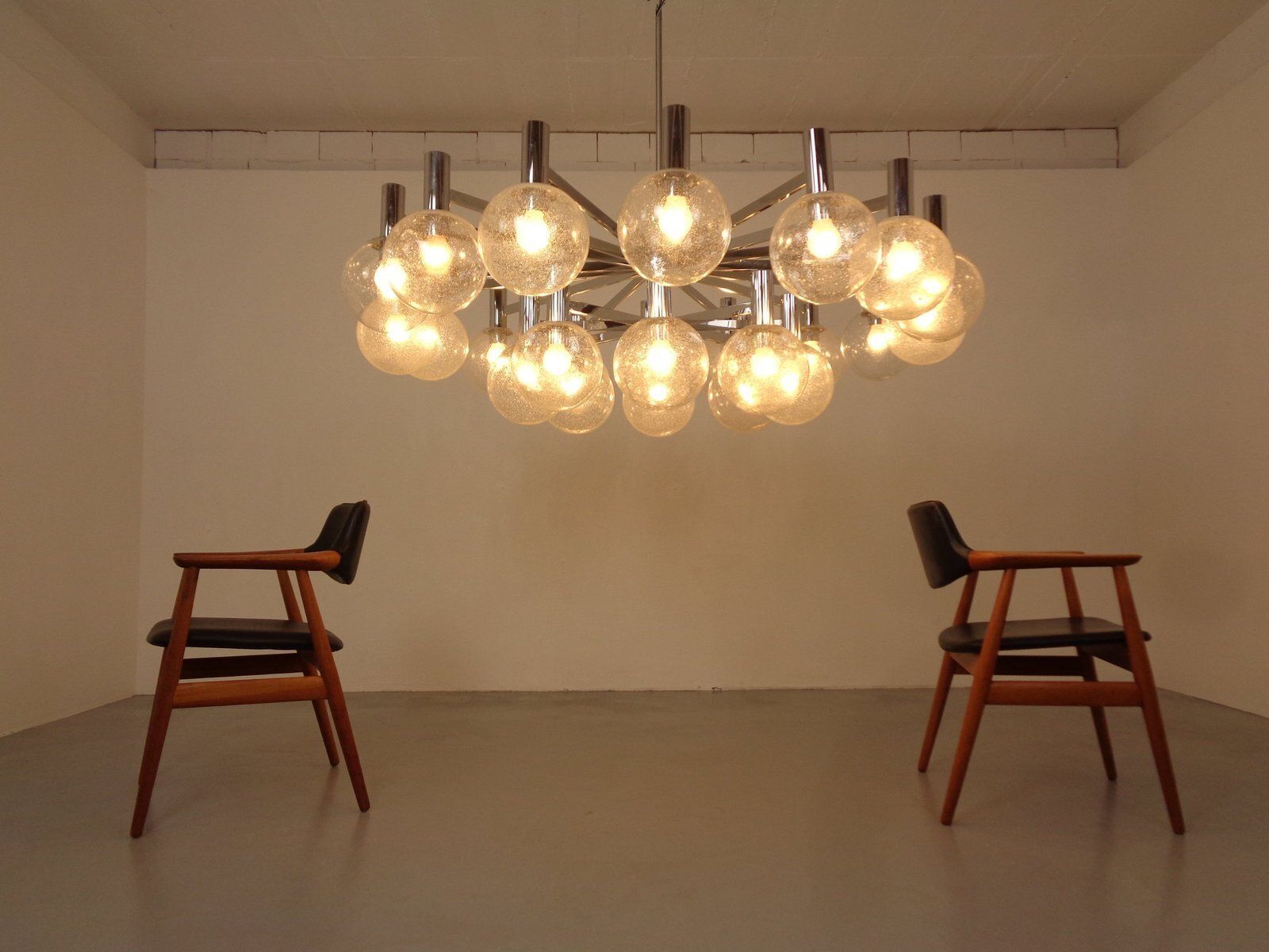 Large Chromed Spider Sputnik Lamp With 24 Handblownd Ice Glass Balls From Ott International, Germany, 1960s photo vintage