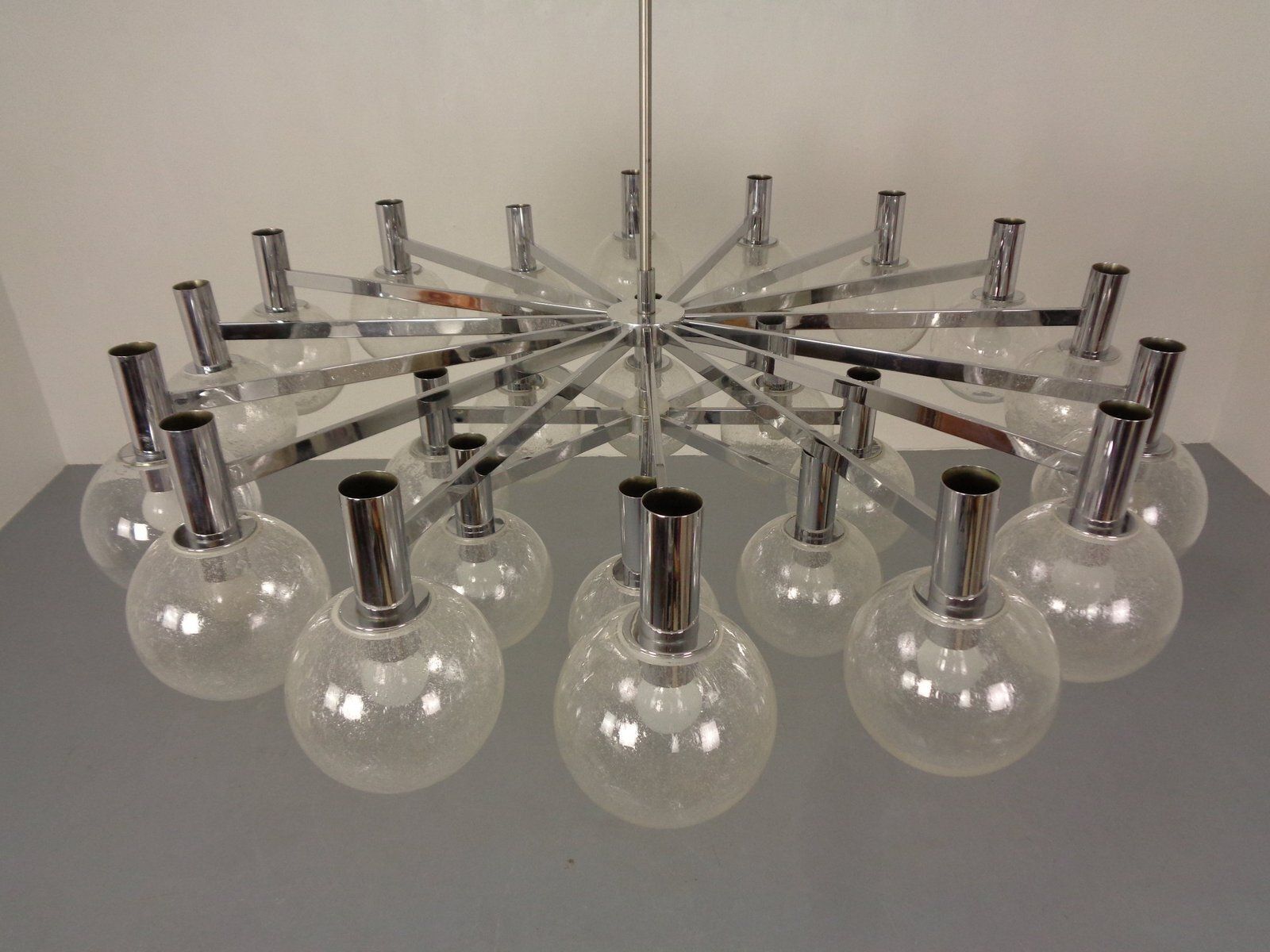 photo for sale Large Chromed Spider Sputnik Lamp With 24 Handblownd Ice Glass Balls From Ott International, Germany, 1960s